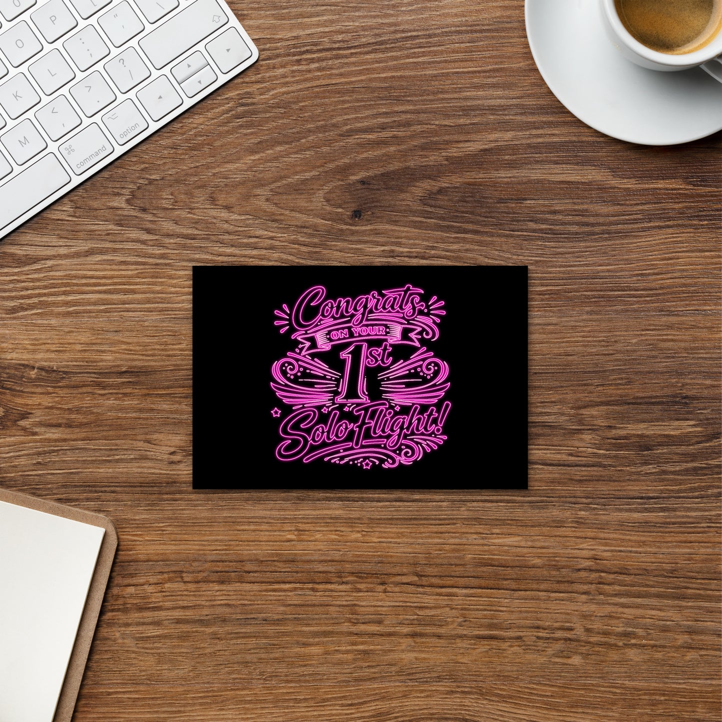 Congrats on your 1st Solo Flight! postcard (v3. pink neon)