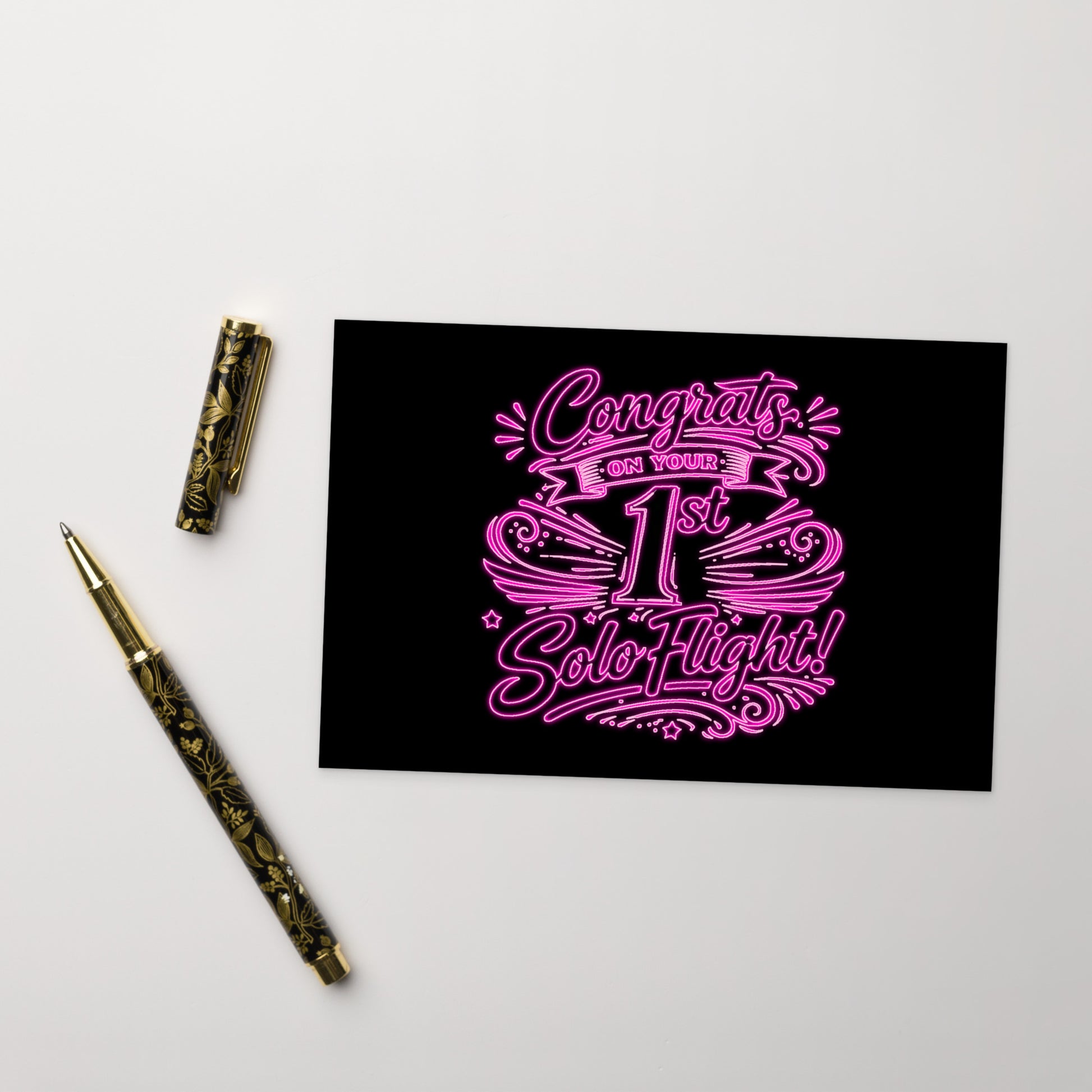 Congrats on your 1st Solo Flight! postcard (v3. pink neon)