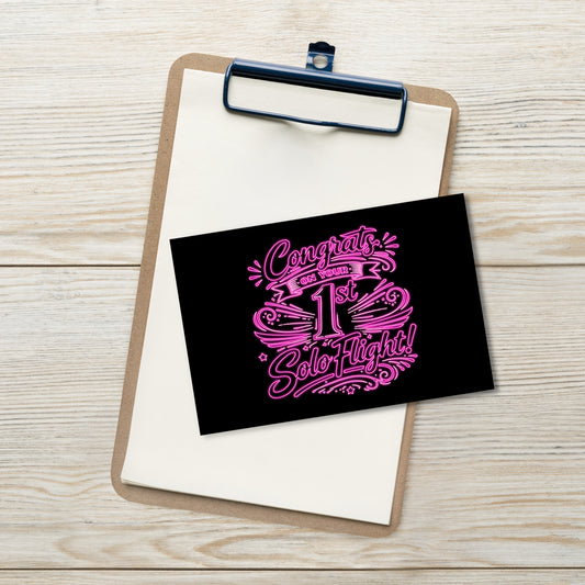 Congrats on your 1st Solo Flight! postcard (v3. pink neon)