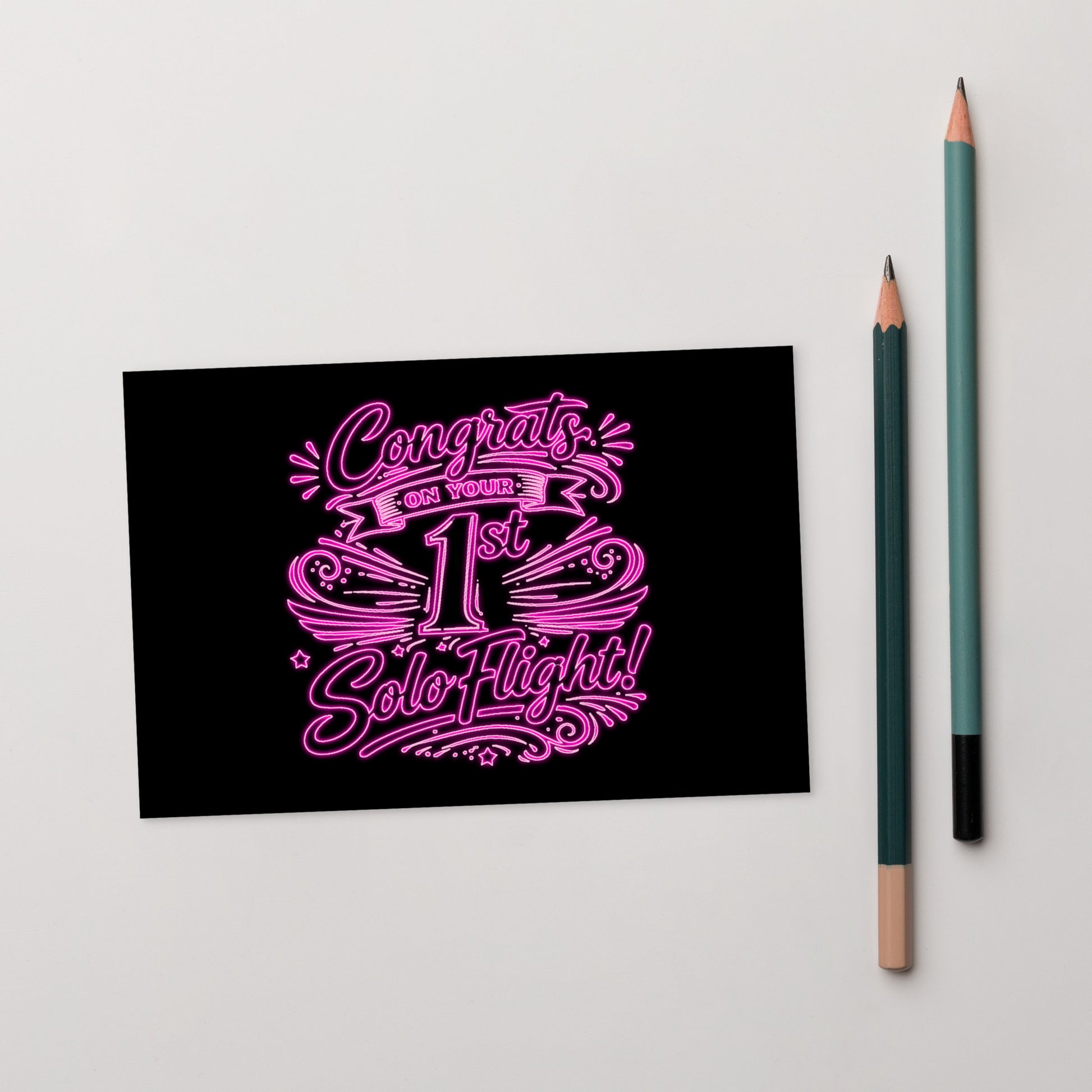 Congrats on your 1st Solo Flight! postcard (v3. pink neon)