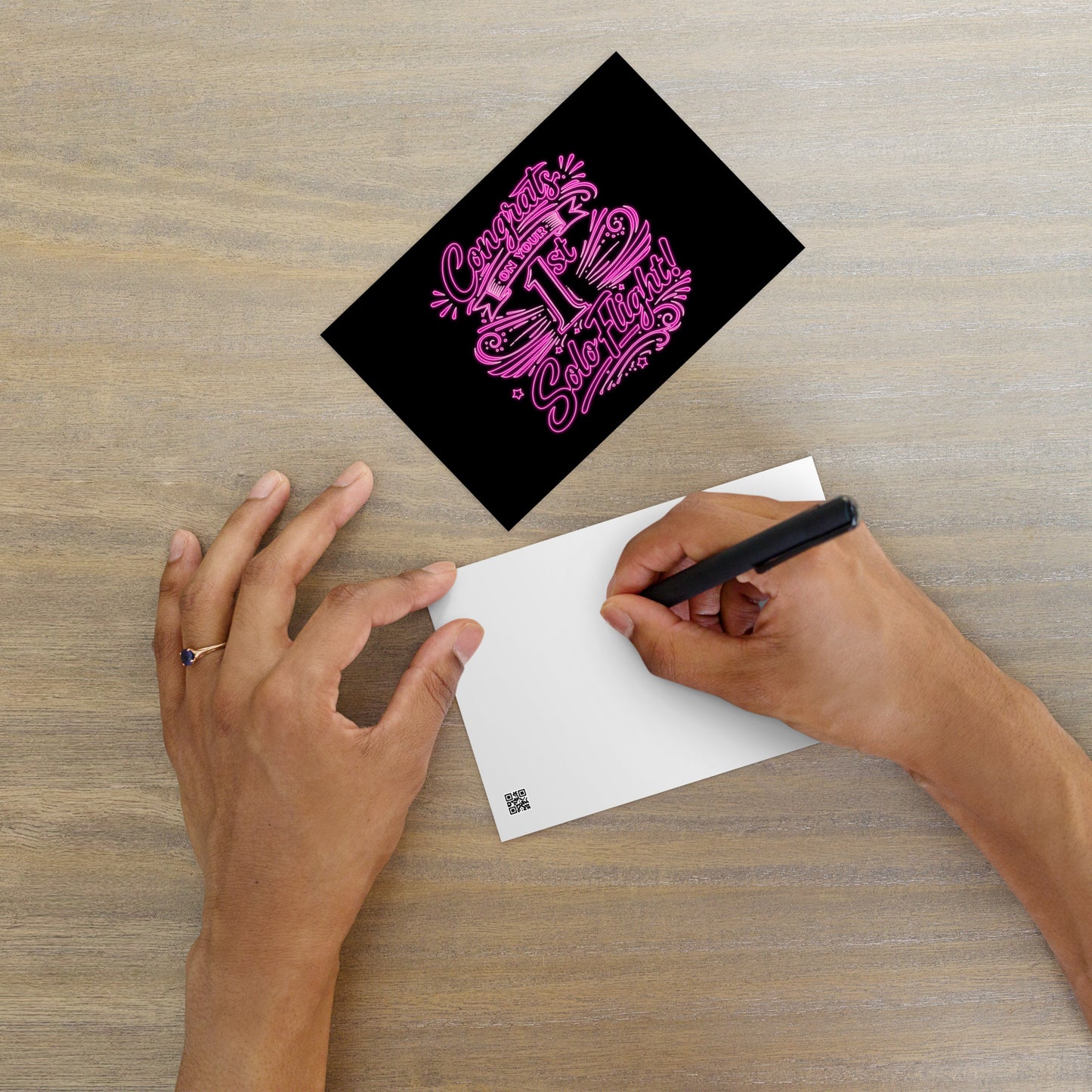 Congrats on your 1st Solo Flight! postcard (v3. pink neon)