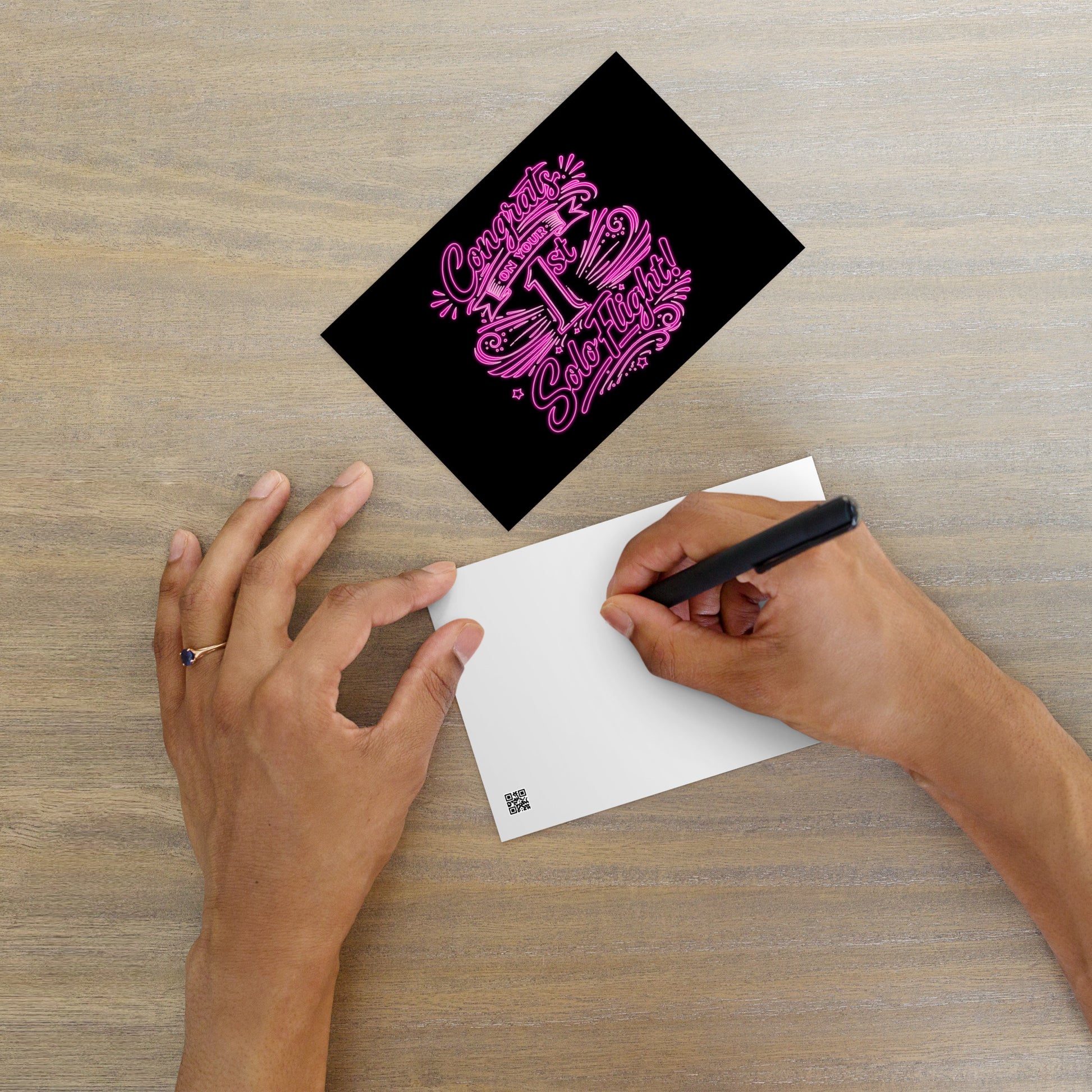 Congrats on your 1st Solo Flight! postcard (v3. pink neon)