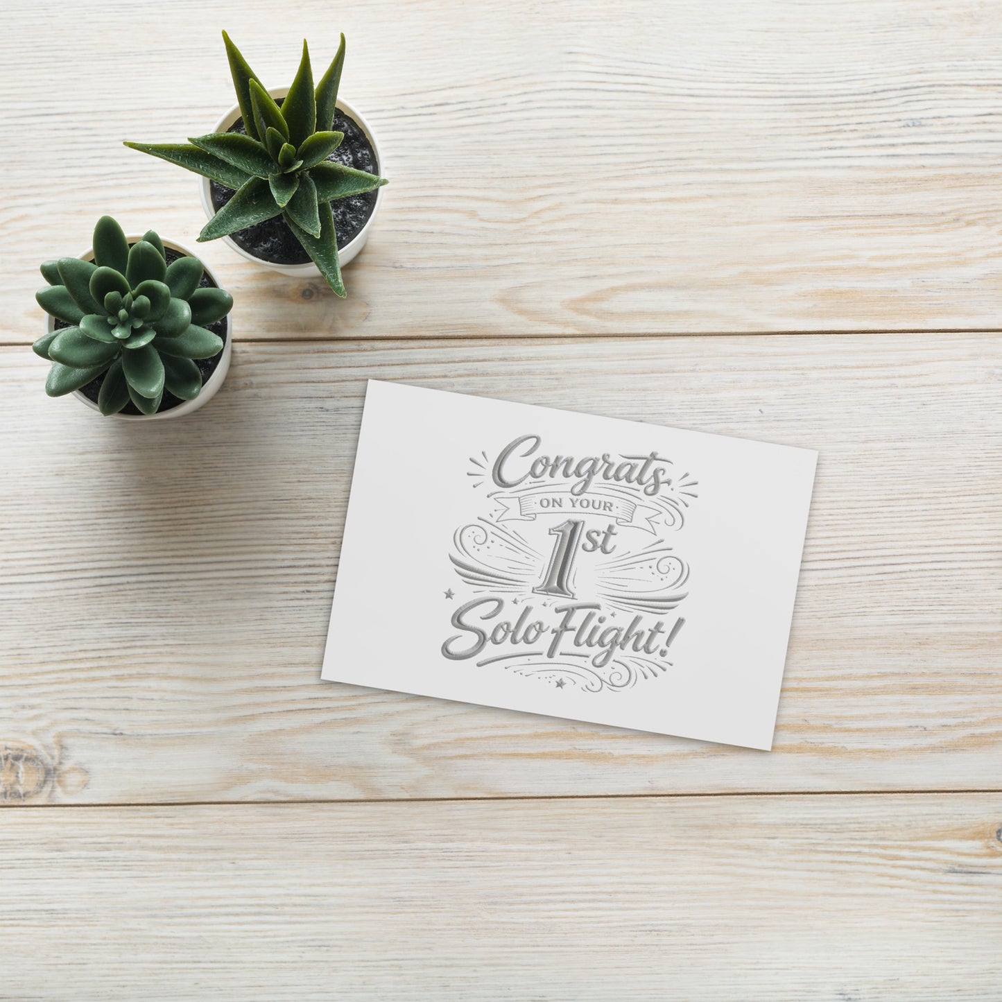 Congrats on your 1st Solo Flight! postcard (v3. silver)