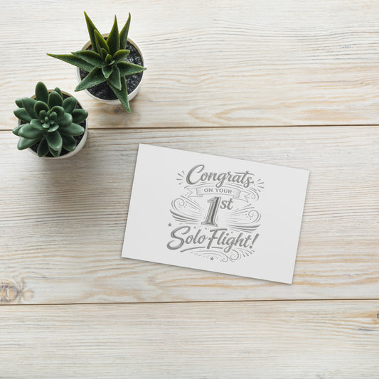 Congrats on your 1st Solo Flight! postcard (v3. silver)