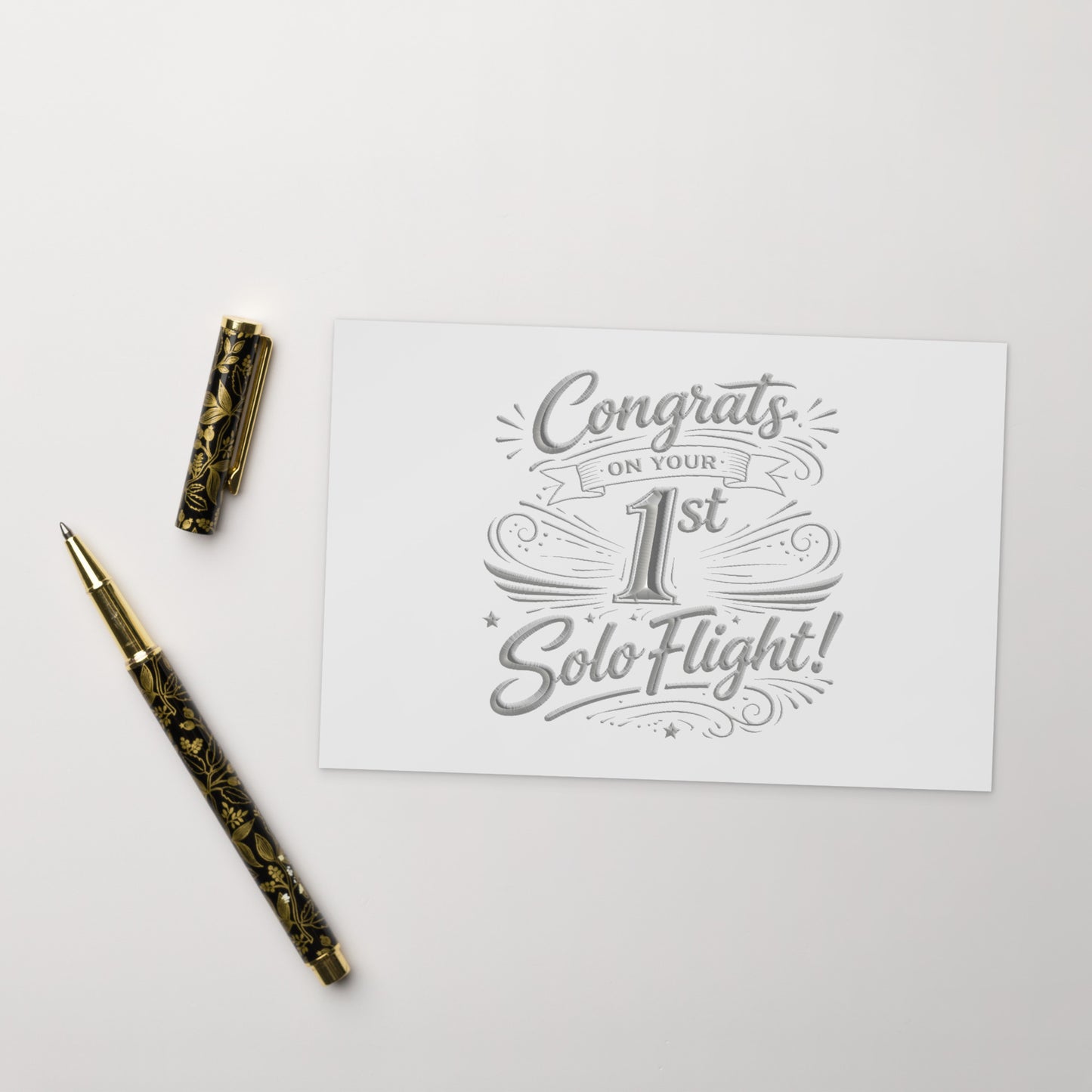 Congrats on your 1st Solo Flight! postcard (v3. silver)