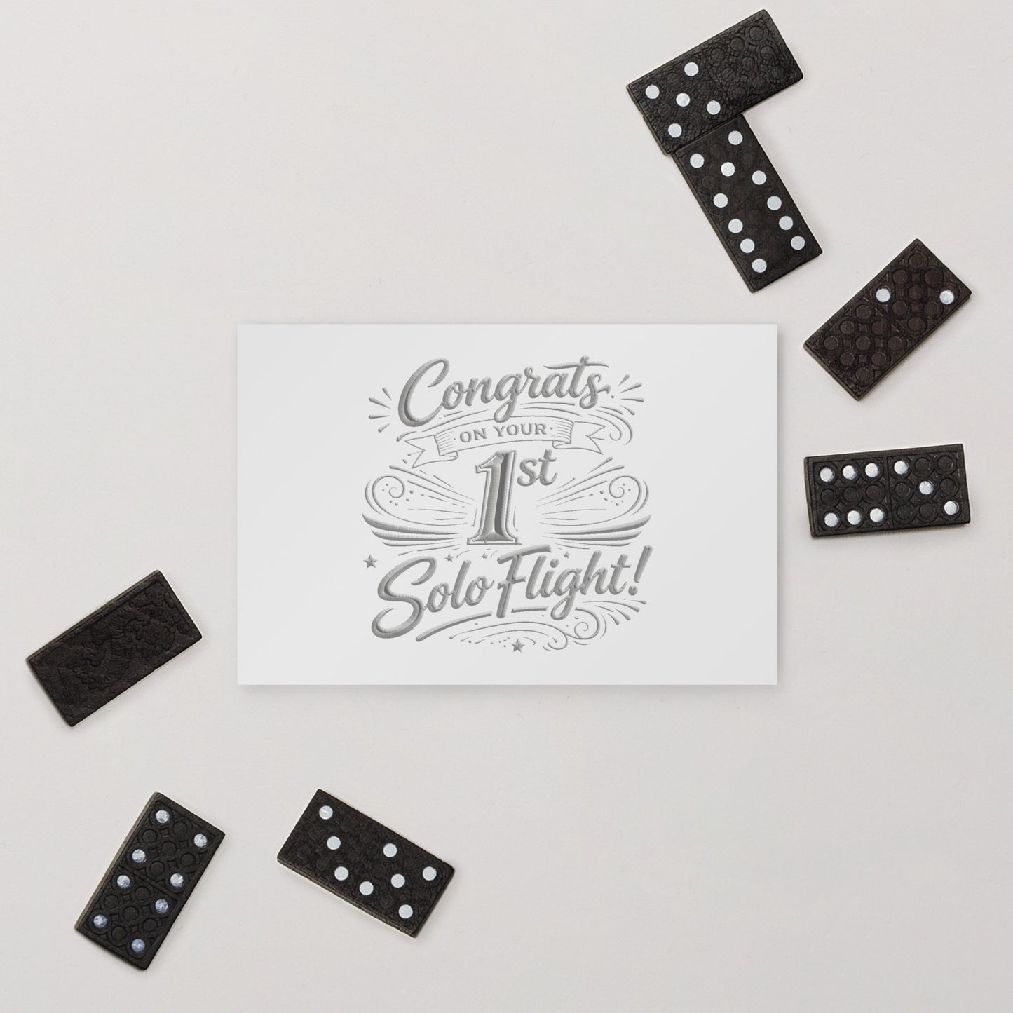 Congrats on your 1st Solo Flight! postcard (v3. silver)