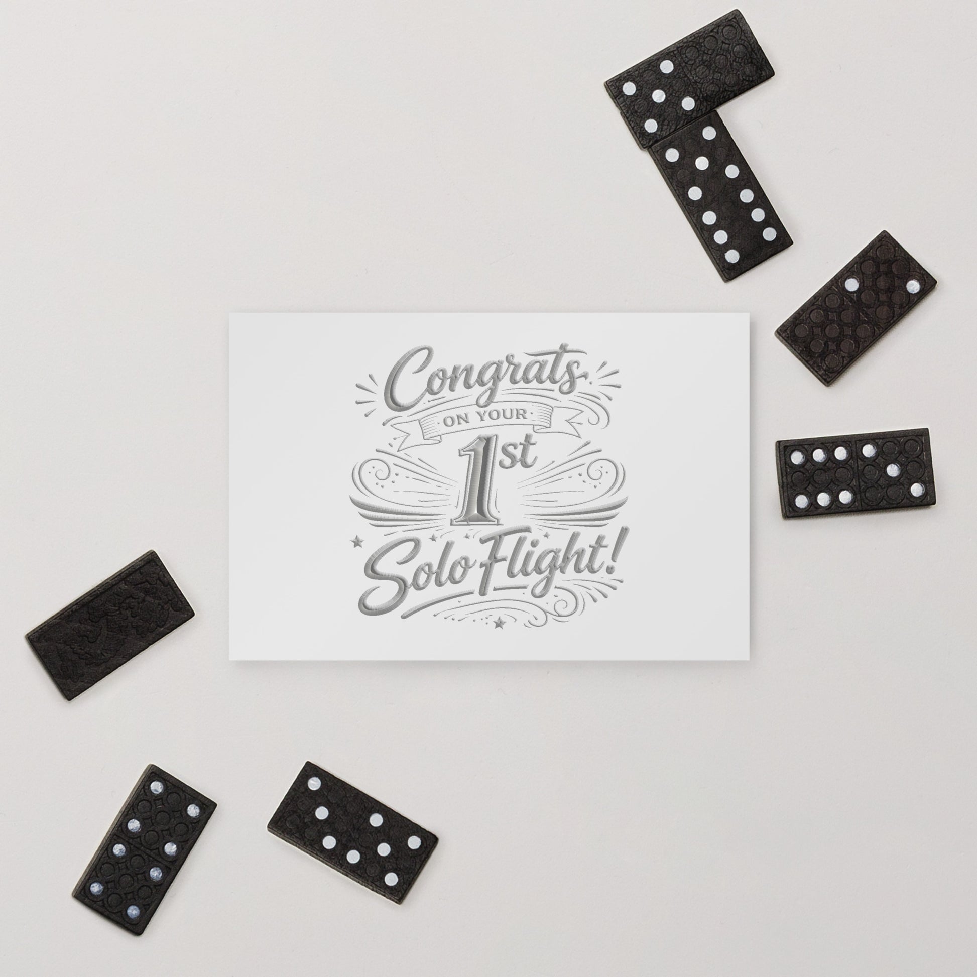 Congrats on your 1st Solo Flight! postcard (v3. silver)