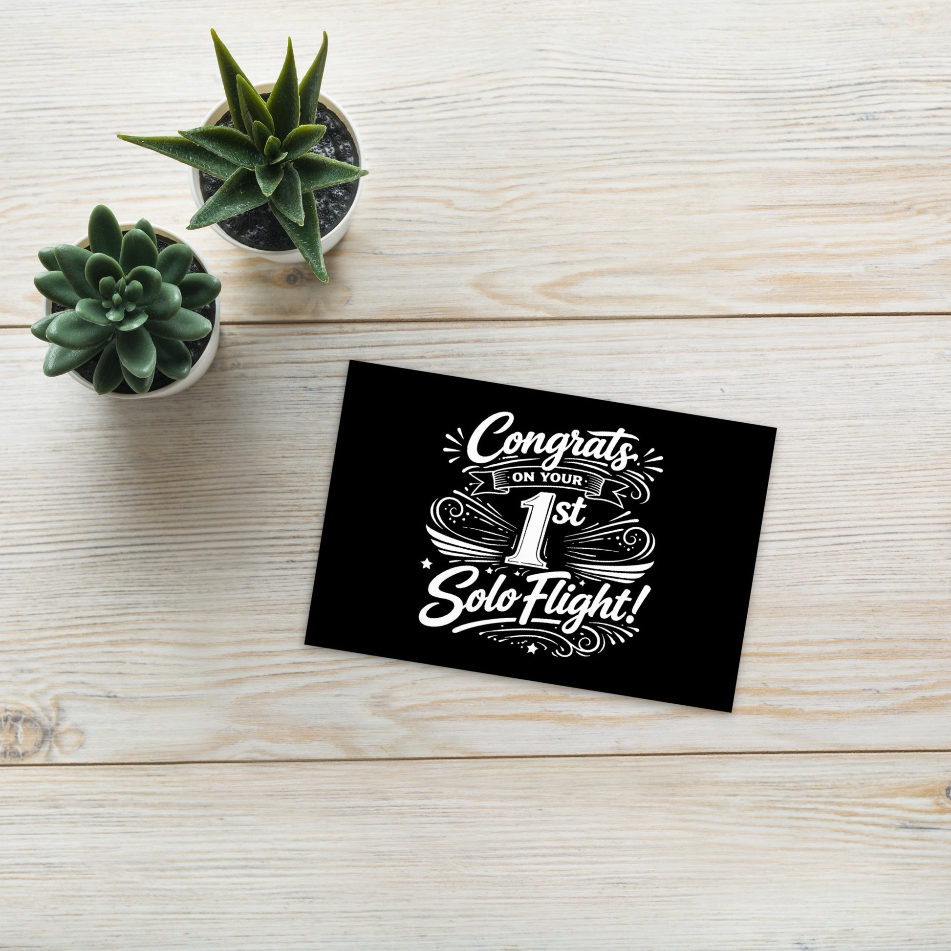 Congrats on your 1st Solo Flight! postcard (v3. white)