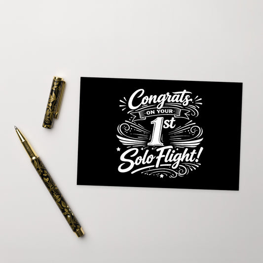 Congrats on your 1st Solo Flight! postcard (v3. white)