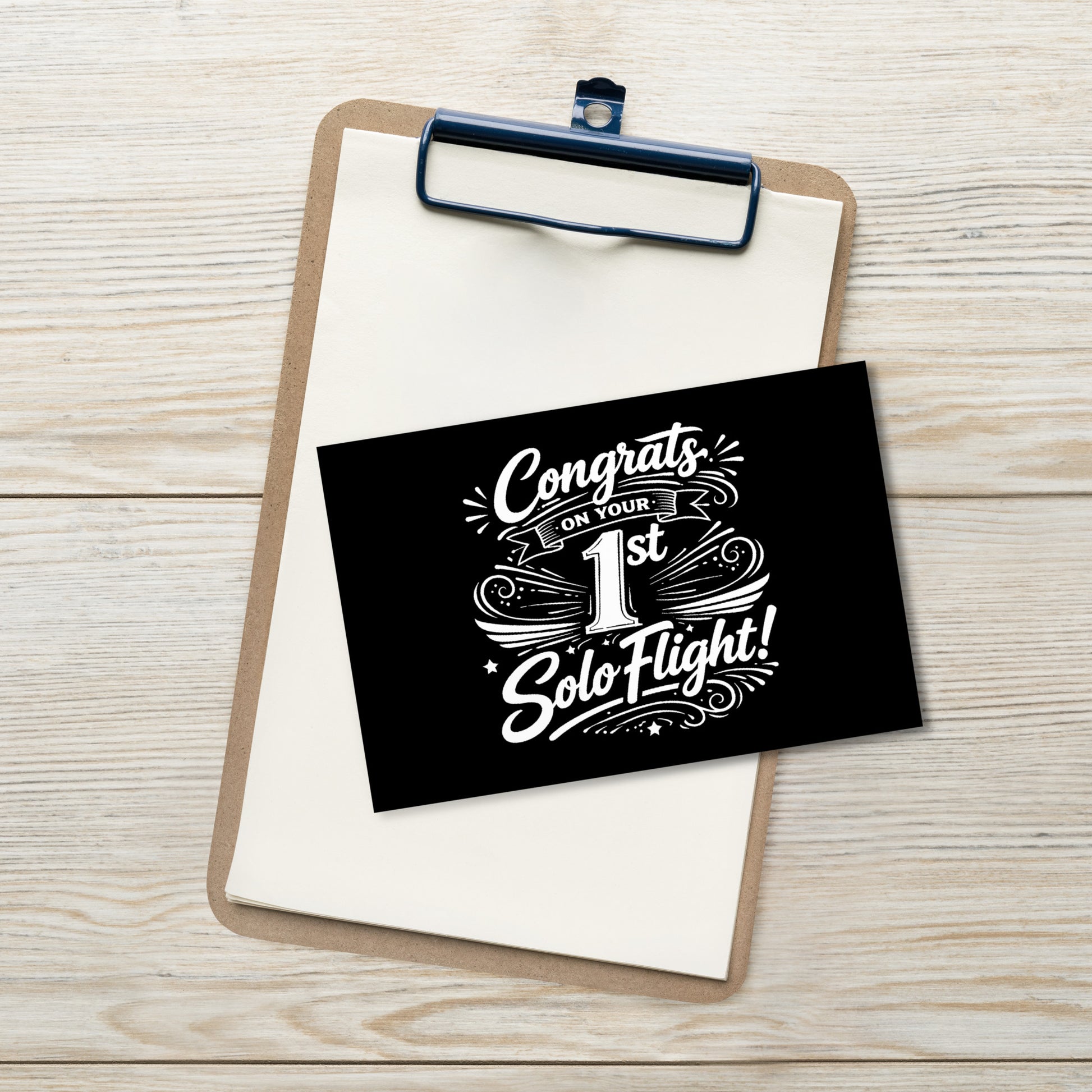 Congrats on your 1st Solo Flight! postcard (v3. white)