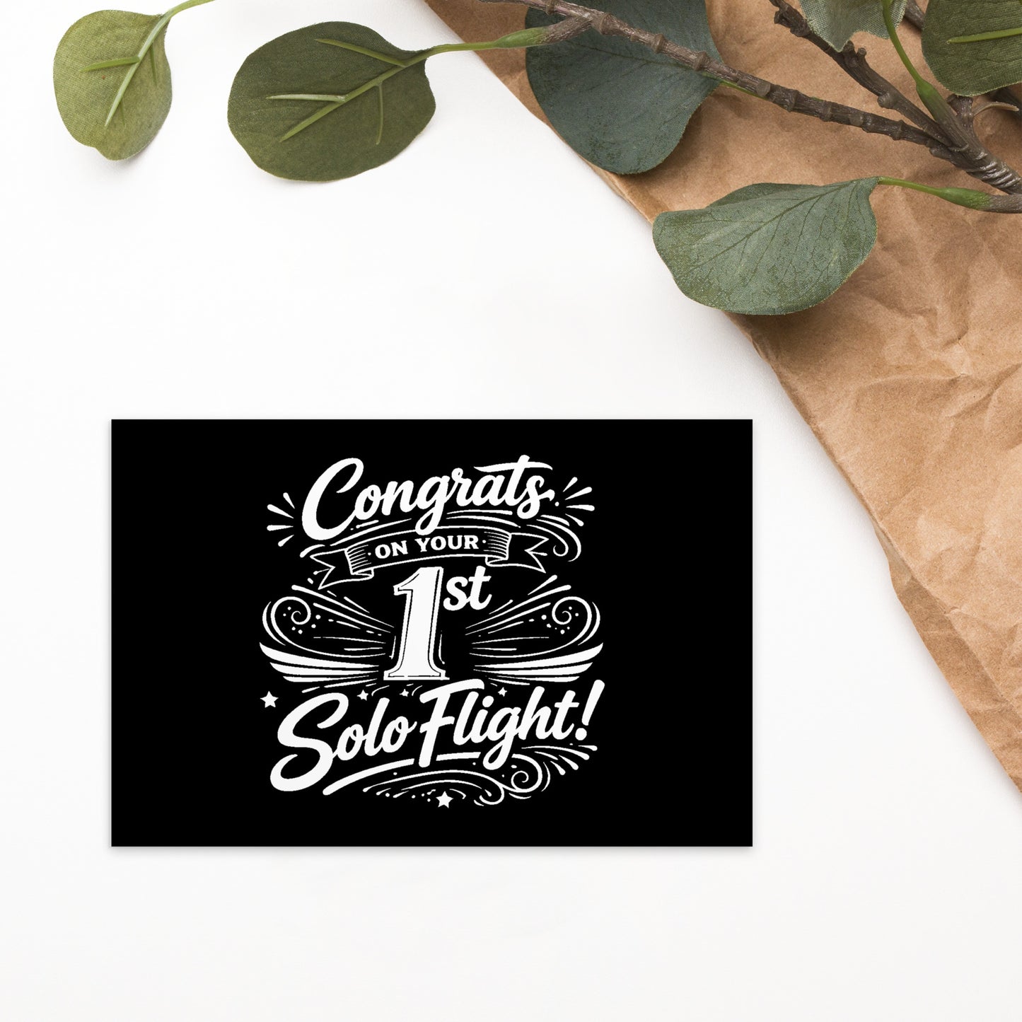 Congrats on your 1st Solo Flight! postcard (v3. white)