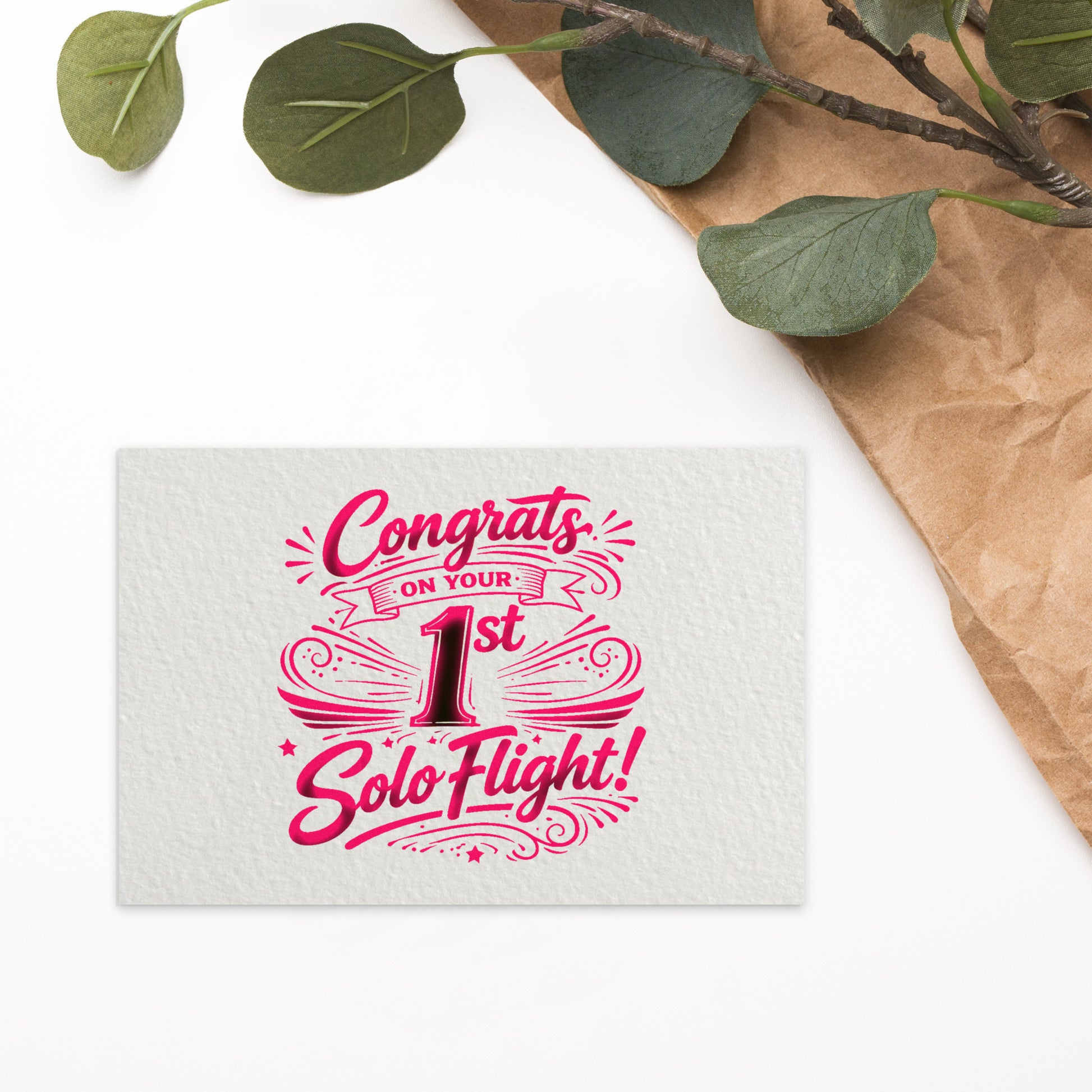 Congrats on your 1st Solo Flight! postcard (v3. pink)