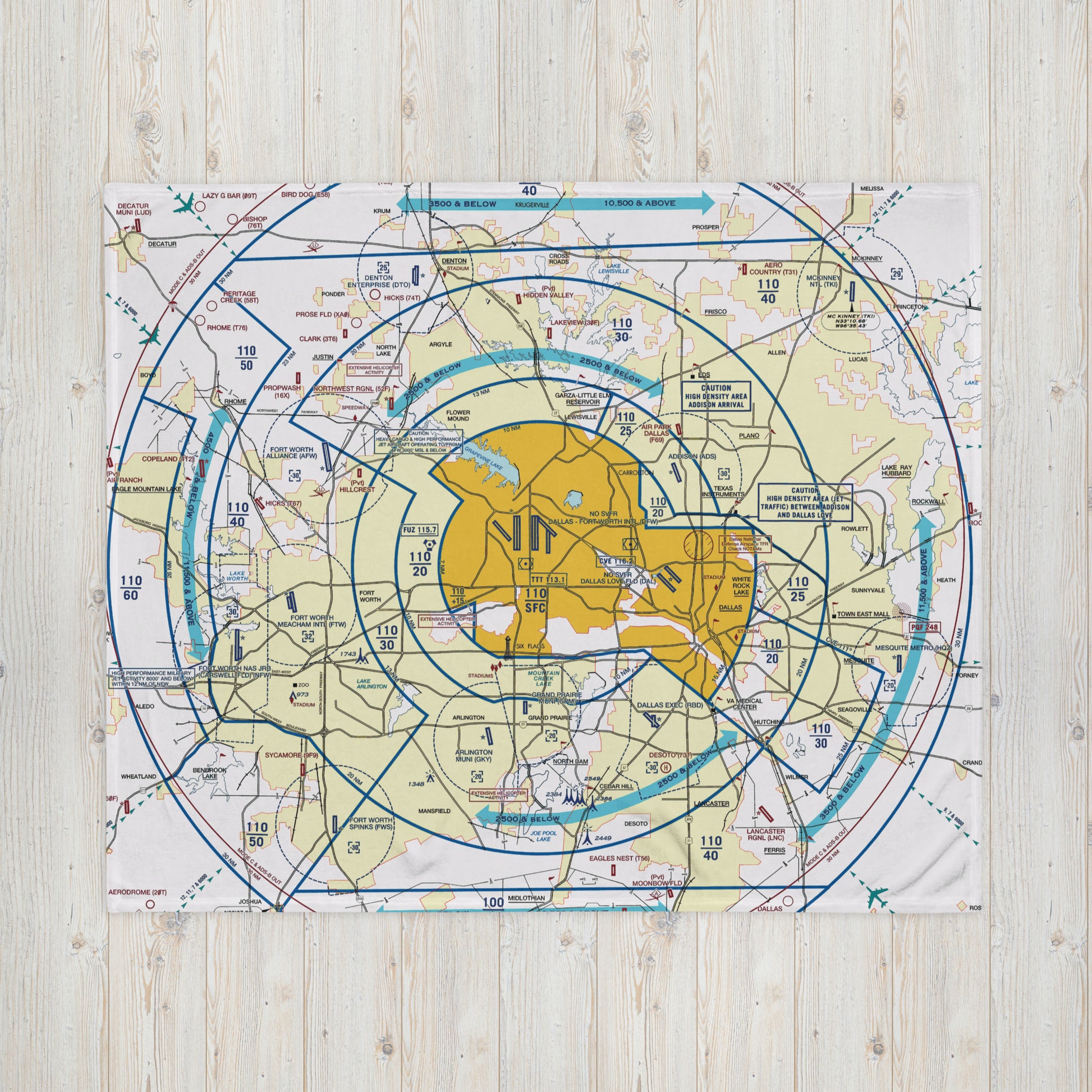Dallas - Ft. Worth Flyway Chart throw blanket