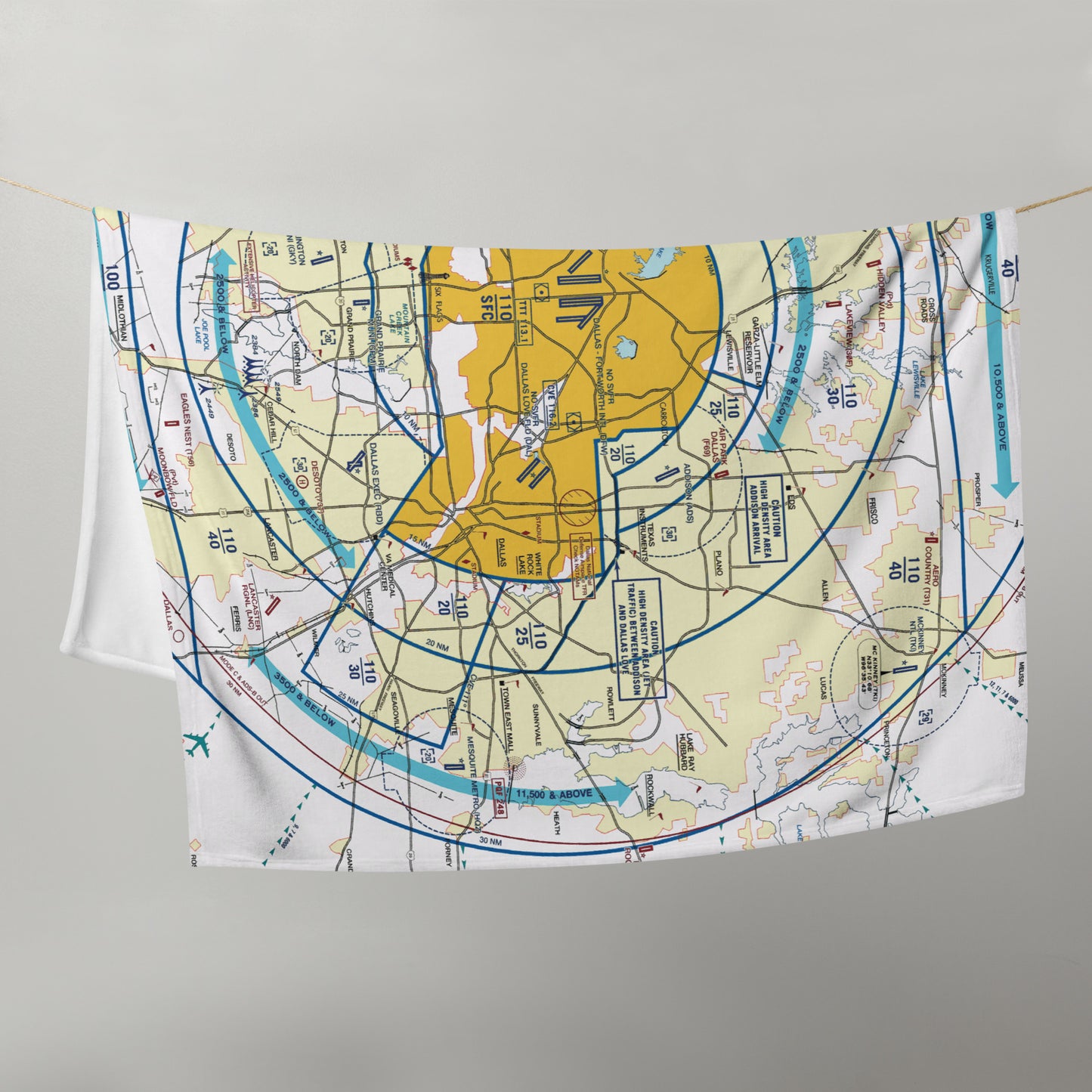 Dallas - Ft. Worth Flyway Chart throw blanket
