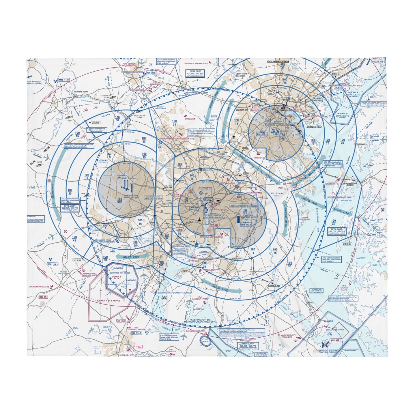 Baltimore-Washington Flyway Chart throw blanket
