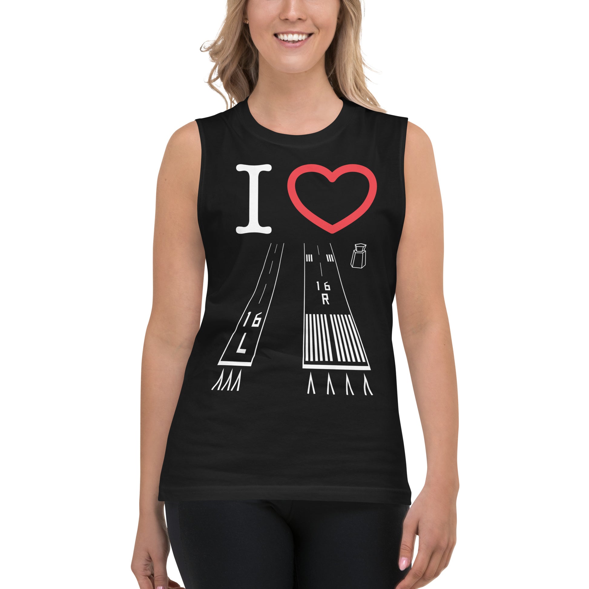 Van Nuys Airport Runways 16L - 16R / 34L - 34R Muscle Shirt (black)