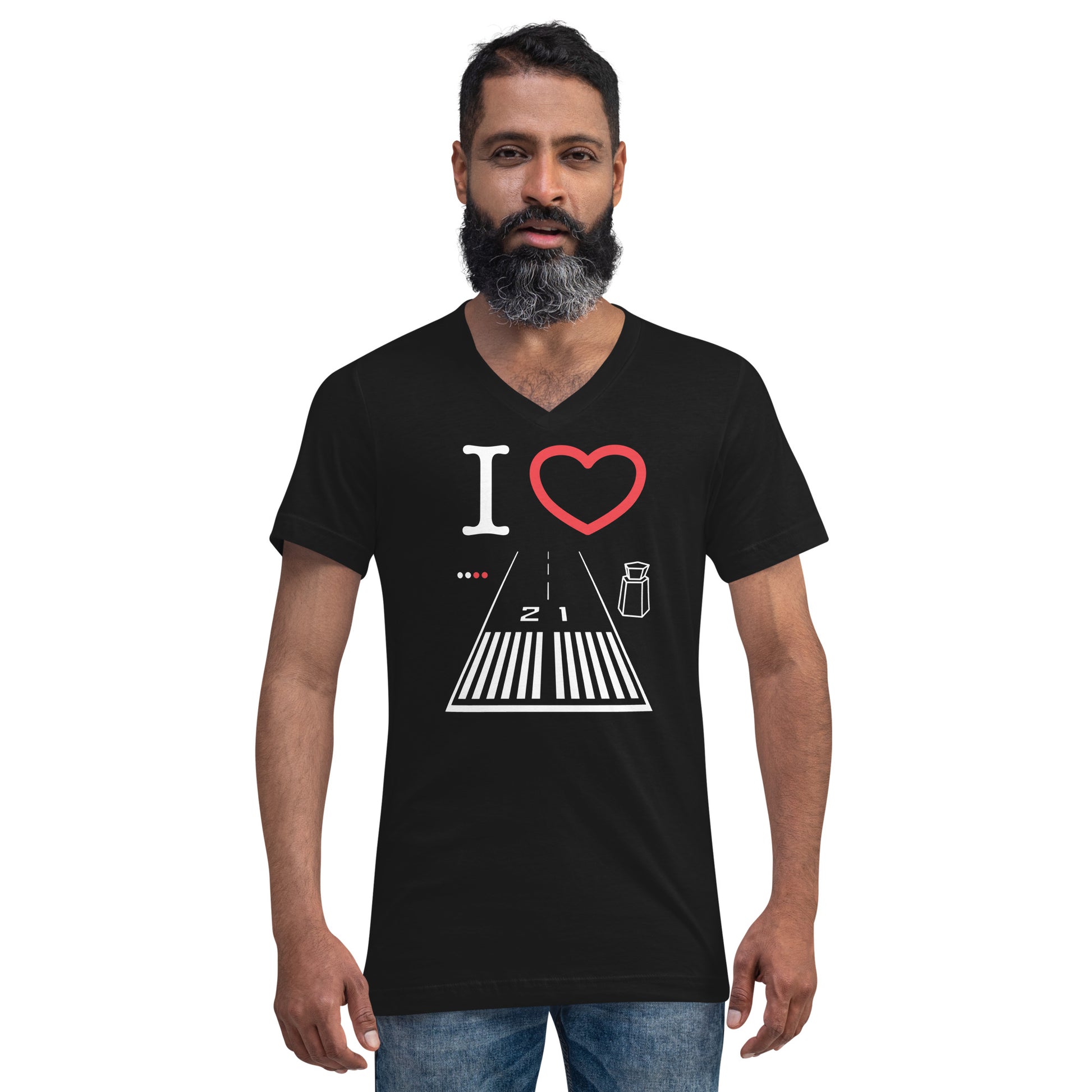 Santa Monica Airport Runway 21 / 3 short sleeve unisex v-neck T-shirt (black)