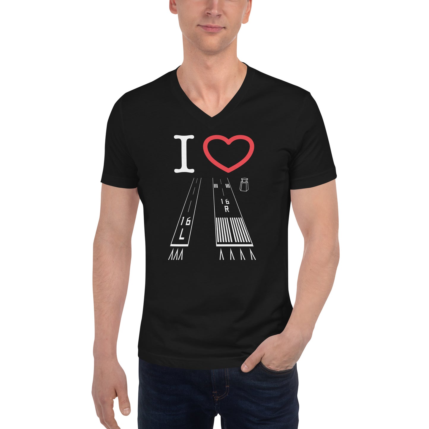 Van Nuys Airport Runways 16L / 16R - 34L / 34R short-sleeve unisex v-neck T-shirt (black)