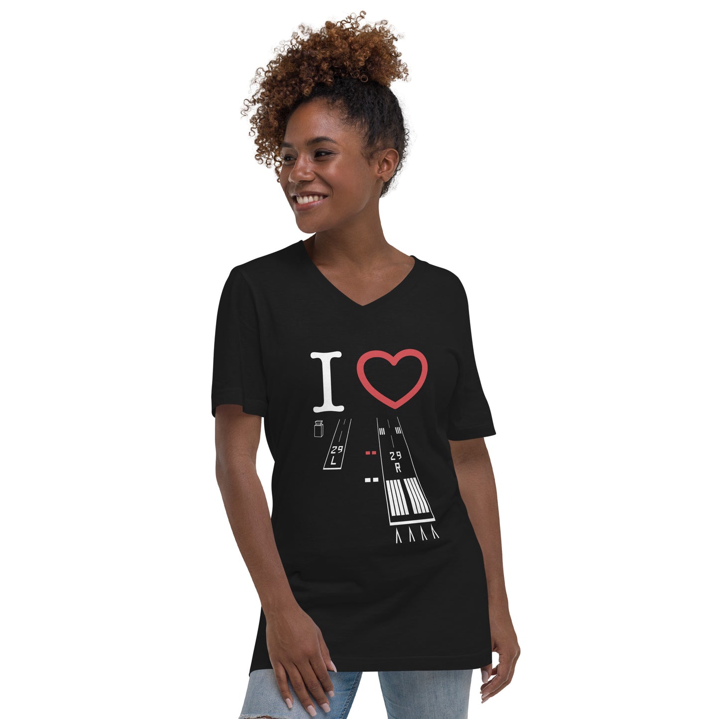 Torrance Airport Runways 29L and 29R short sleeve unisex v-neck T-shirt (black)