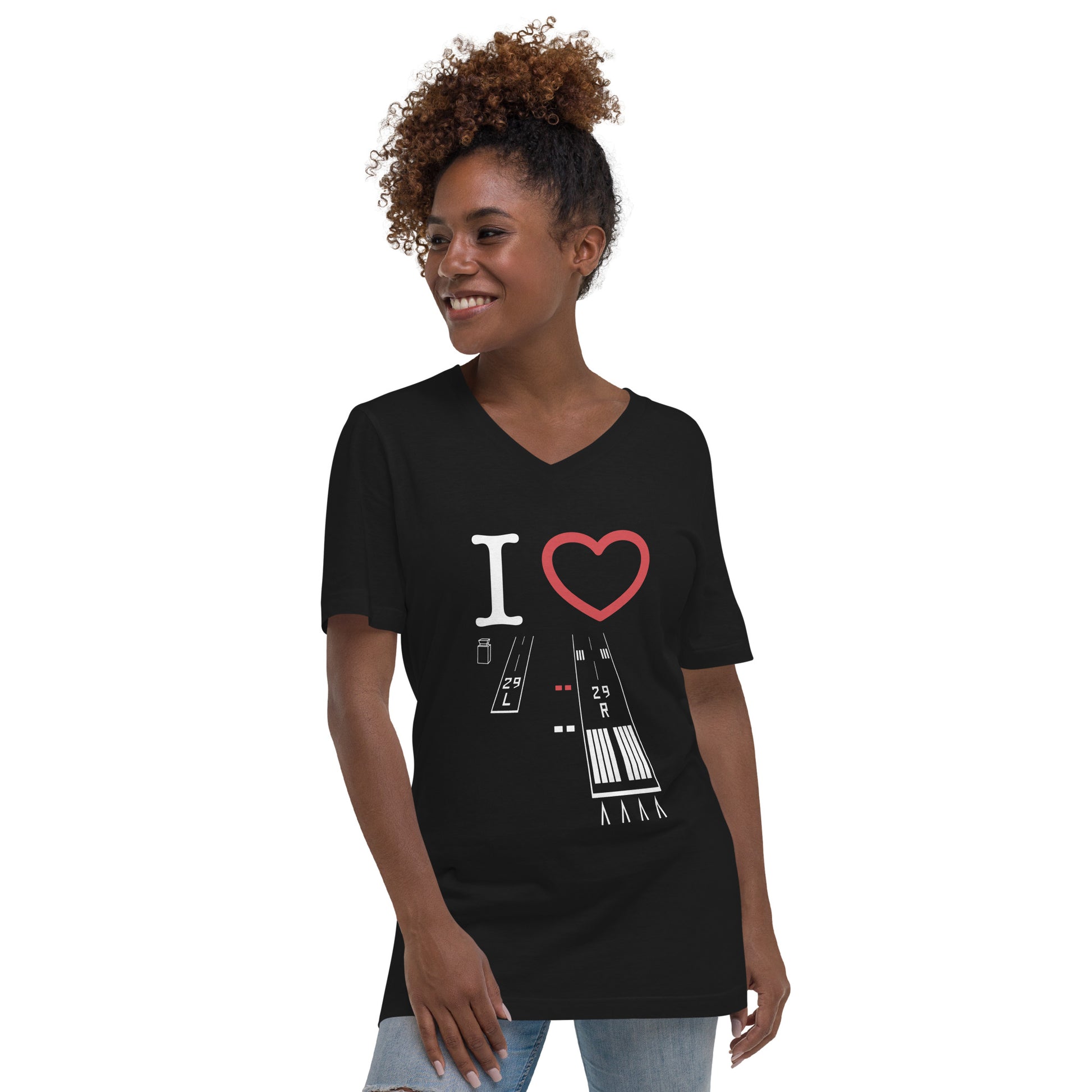 Torrance Airport Runways 29L and 29R short sleeve unisex v-neck T-shirt (black)