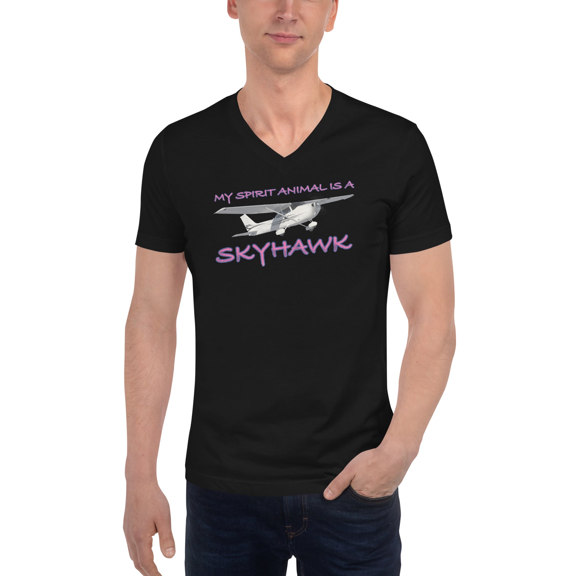 My Spirit Animal is a Skyhawk short sleeve unisex v-neck T-shirt (pink)