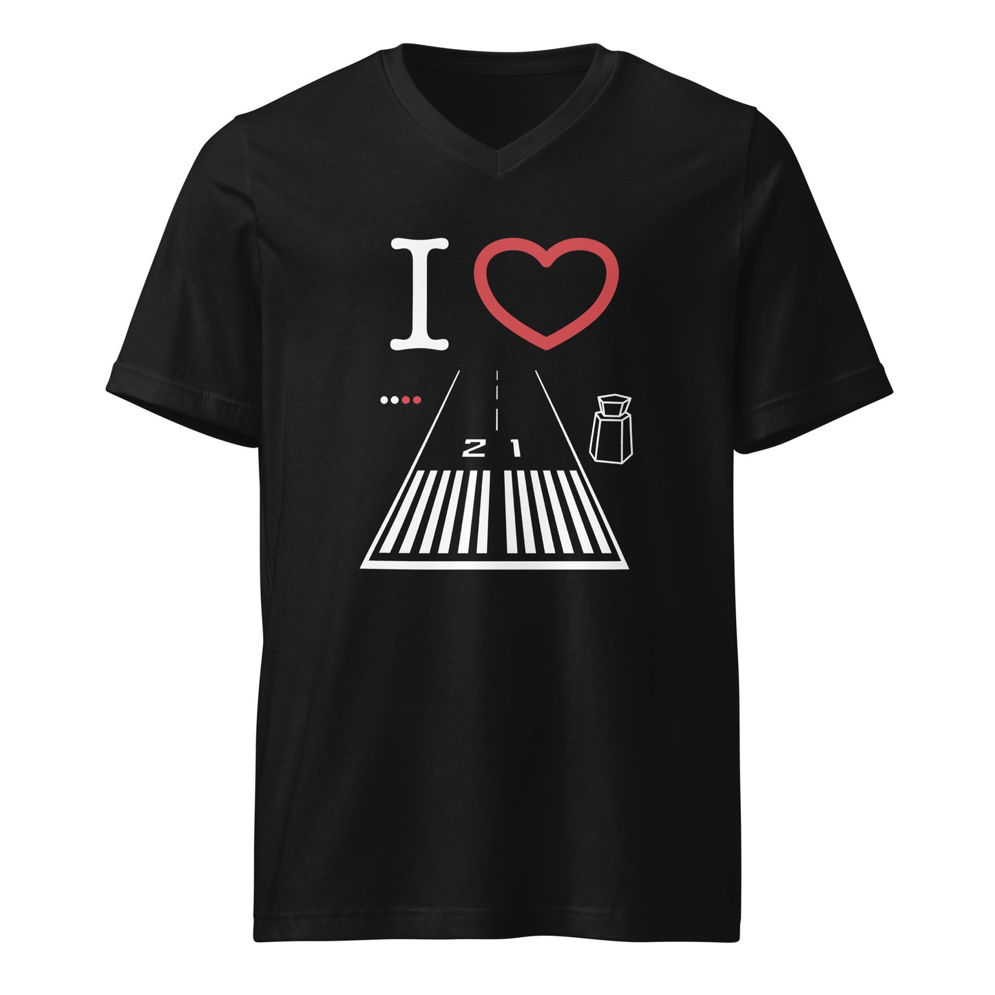 Santa Monica Airport Runway 21 short sleeve unisex v-neck T-shirt (black)