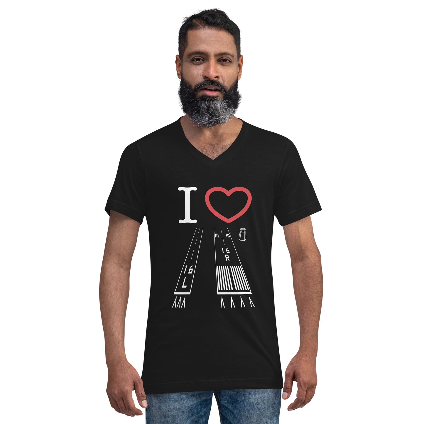 Van Nuys Airport Runways 16L / 16R short-sleeve unisex v-neck T-shirt (black)