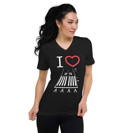 Hawthorne Airport Runway 25 short sleeve unisex v-neck T-shirt (black)