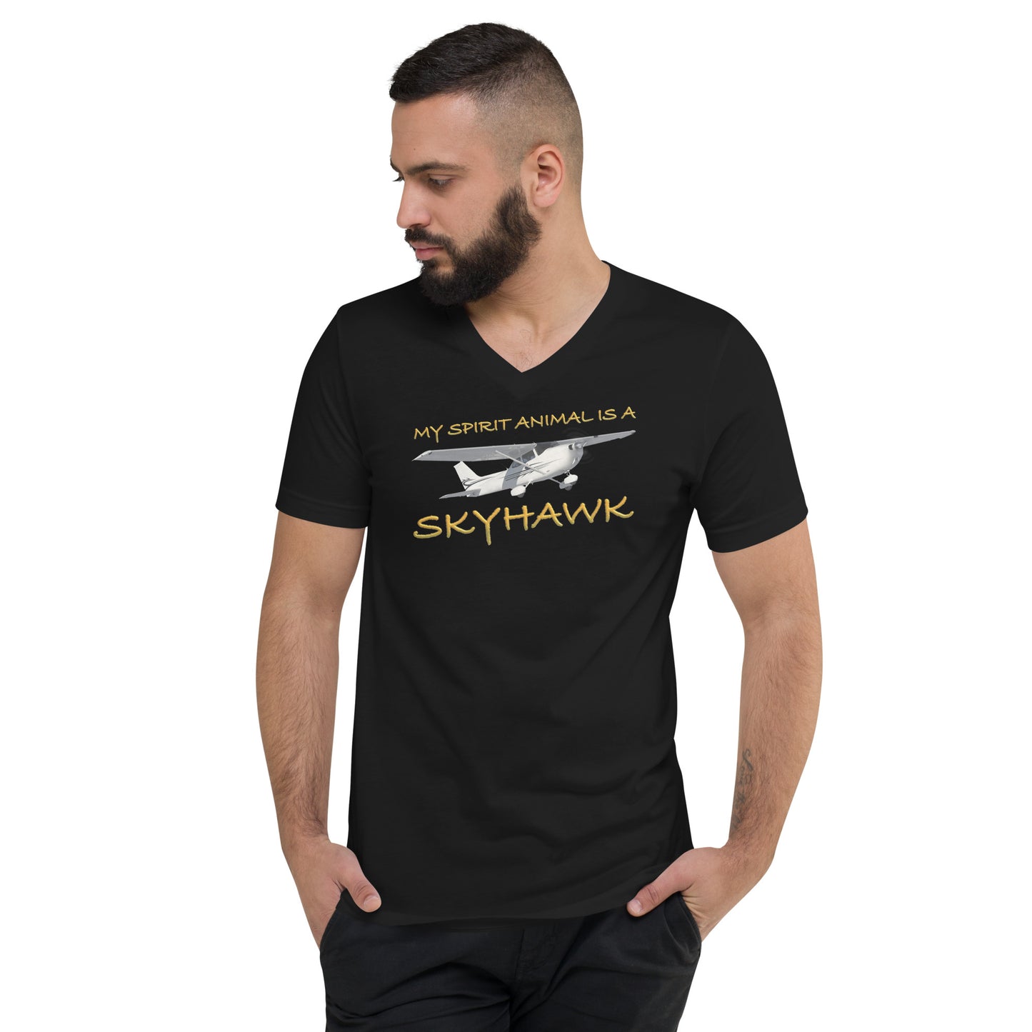 My Spirit Animal is a Skyhawk short sleeve unisex v-neck T-shirt (yellow)