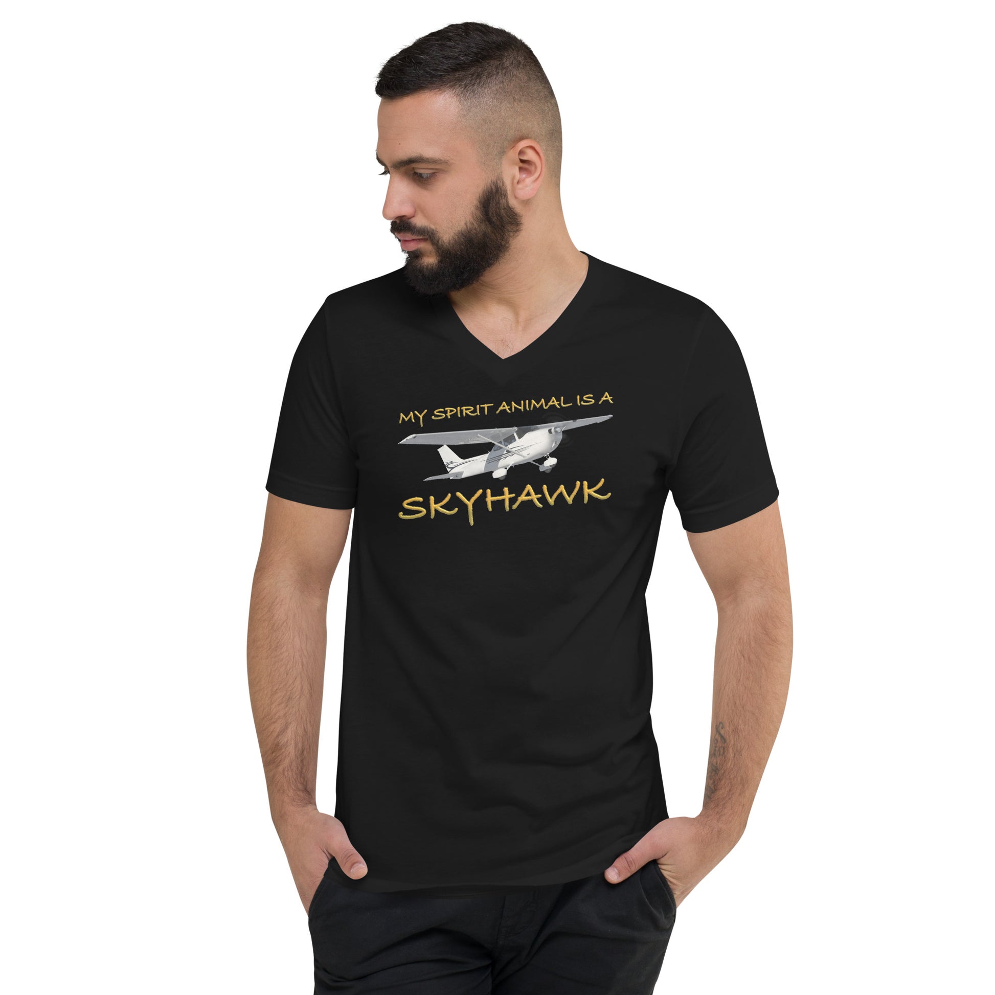 My Spirit Animal is a Skyhawk short sleeve unisex v-neck T-shirt (yellow)