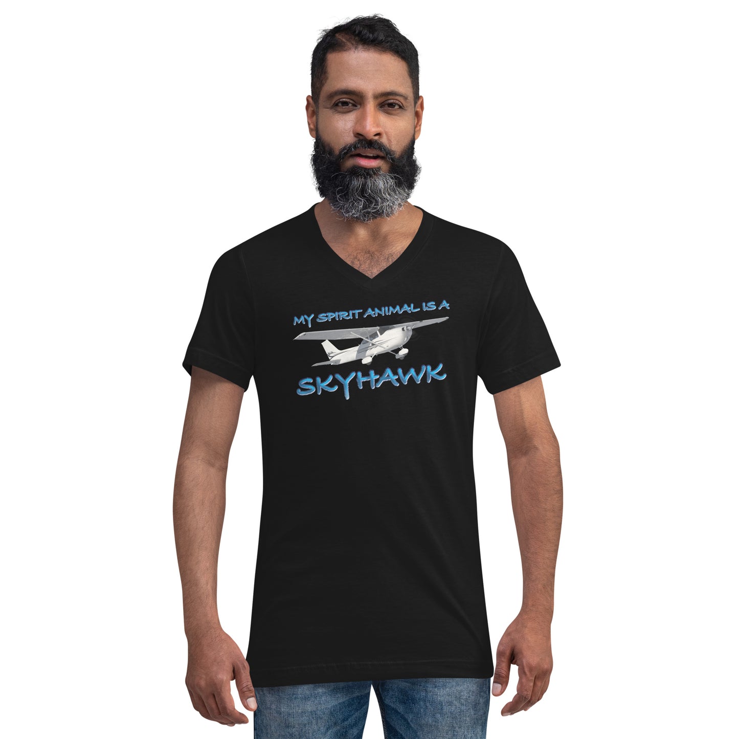 My Spirit Animal is a Skyhawk short sleeve unisex v-neck T-shirt (blue)