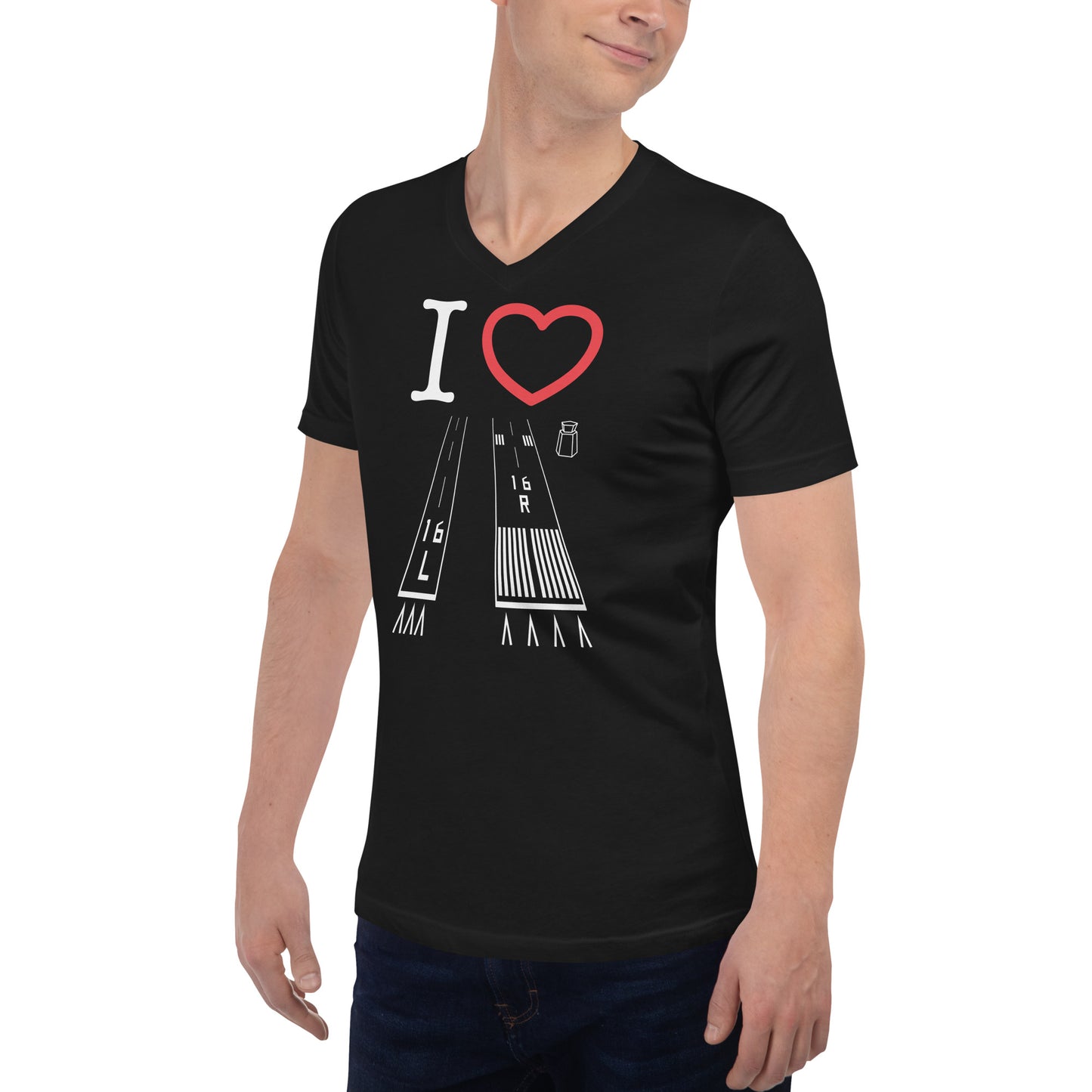 Van Nuys Airport Runways 16L / 16R - 34L / 34R short-sleeve unisex v-neck T-shirt (black)