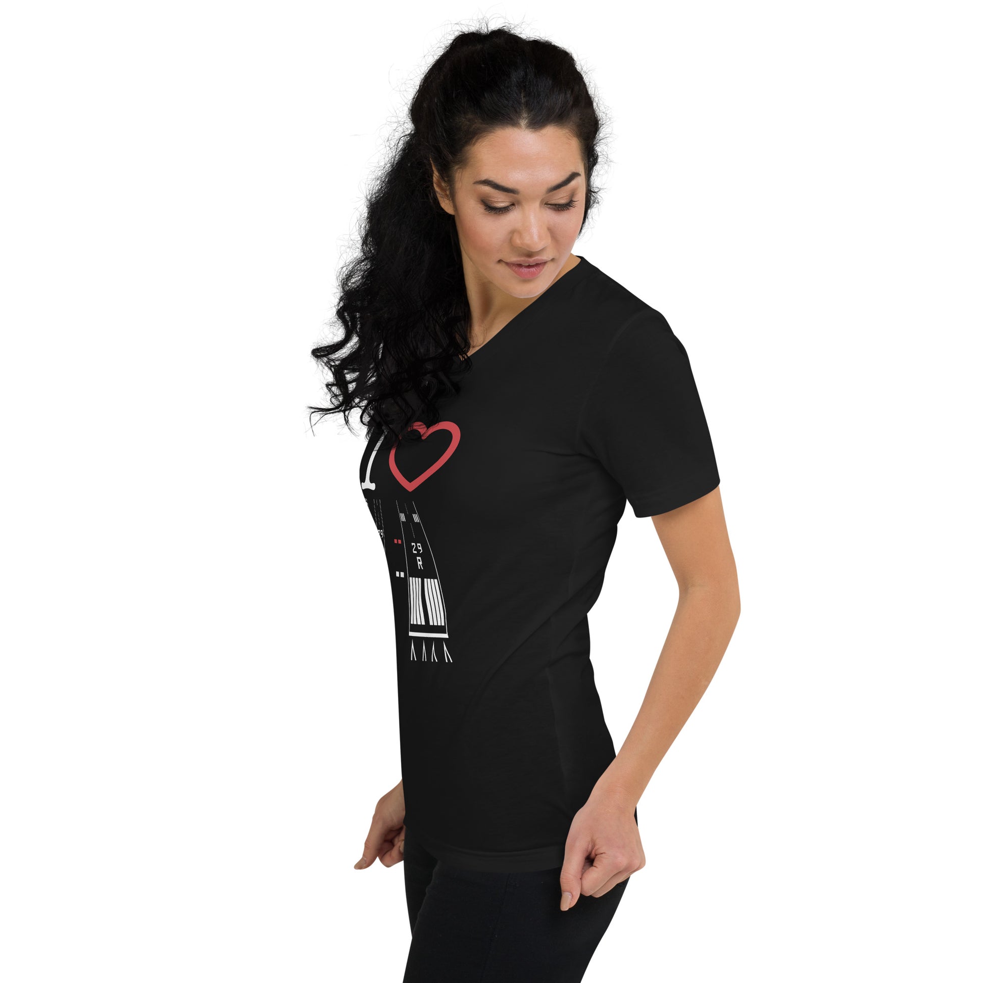 Torrance Airport Runways 29L and 29R short sleeve unisex v-neck T-shirt (black)