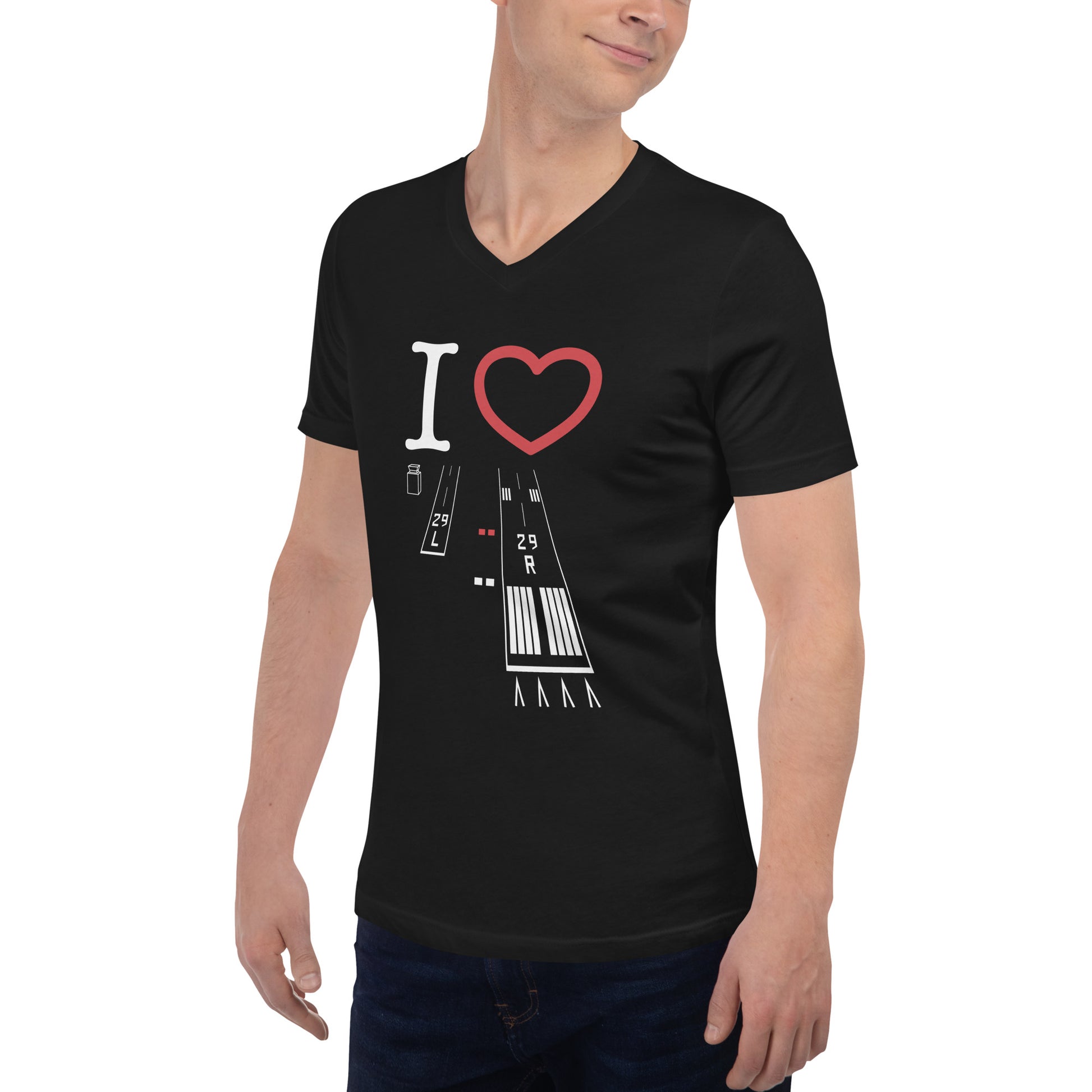 Torrance Airport Runways 29L and 29R short sleeve unisex v-neck T-shirt (black)