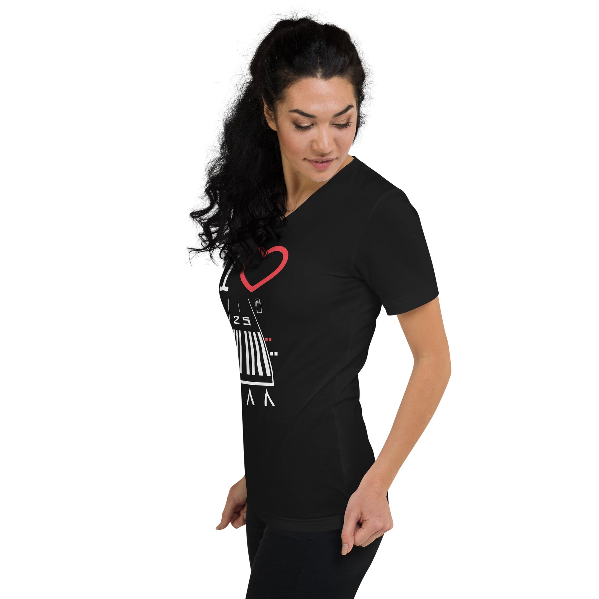 Hawthorne Airport Runway 25 short sleeve unisex v-neck T-shirt (black)