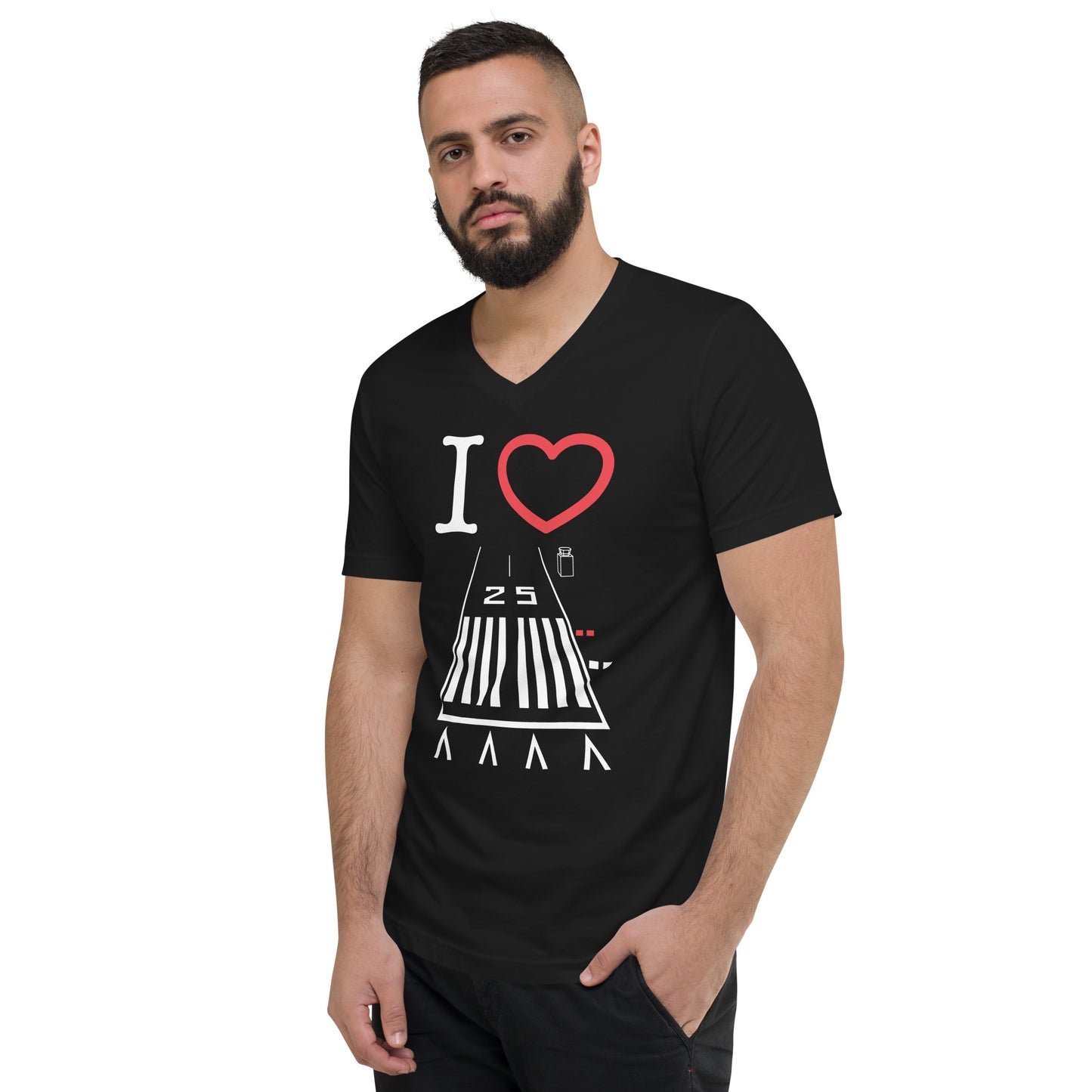 Hawthorne Airport Runway 25 short sleeve unisex v-neck T-shirt (black)