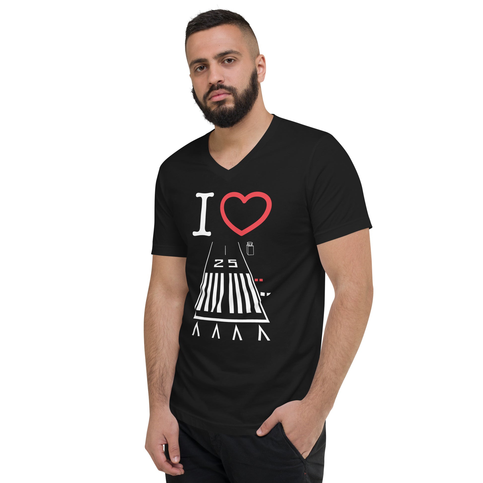 Hawthorne Airport Runway 25 short sleeve unisex v-neck T-shirt (black)