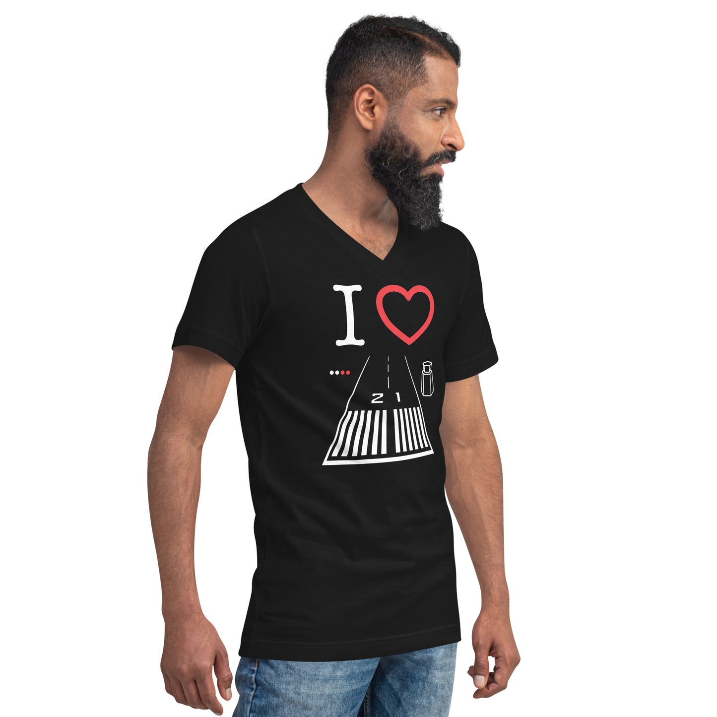 Santa Monica Airport Runway 21 / 3 short sleeve unisex v-neck T-shirt (black)