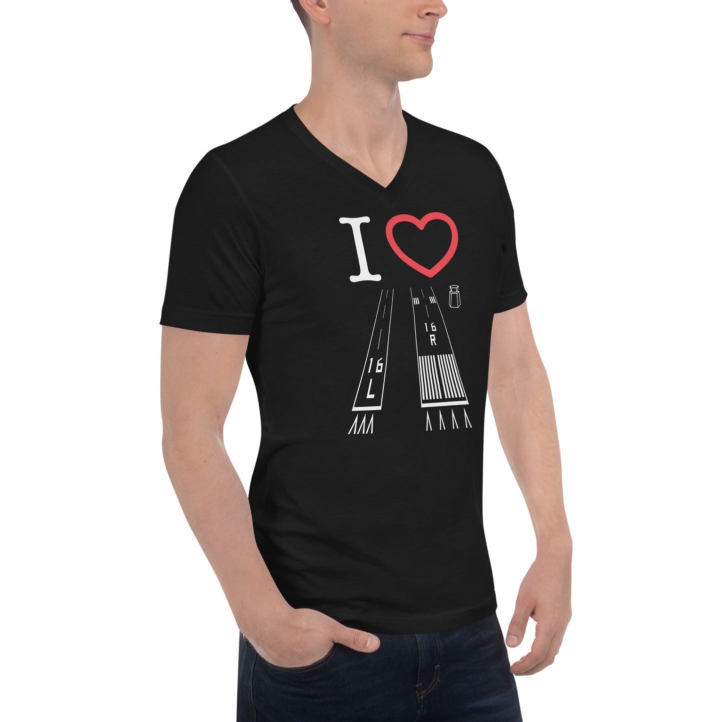 Van Nuys Airport Runways 16L / 16R - 34L / 34R short-sleeve unisex v-neck T-shirt (black)
