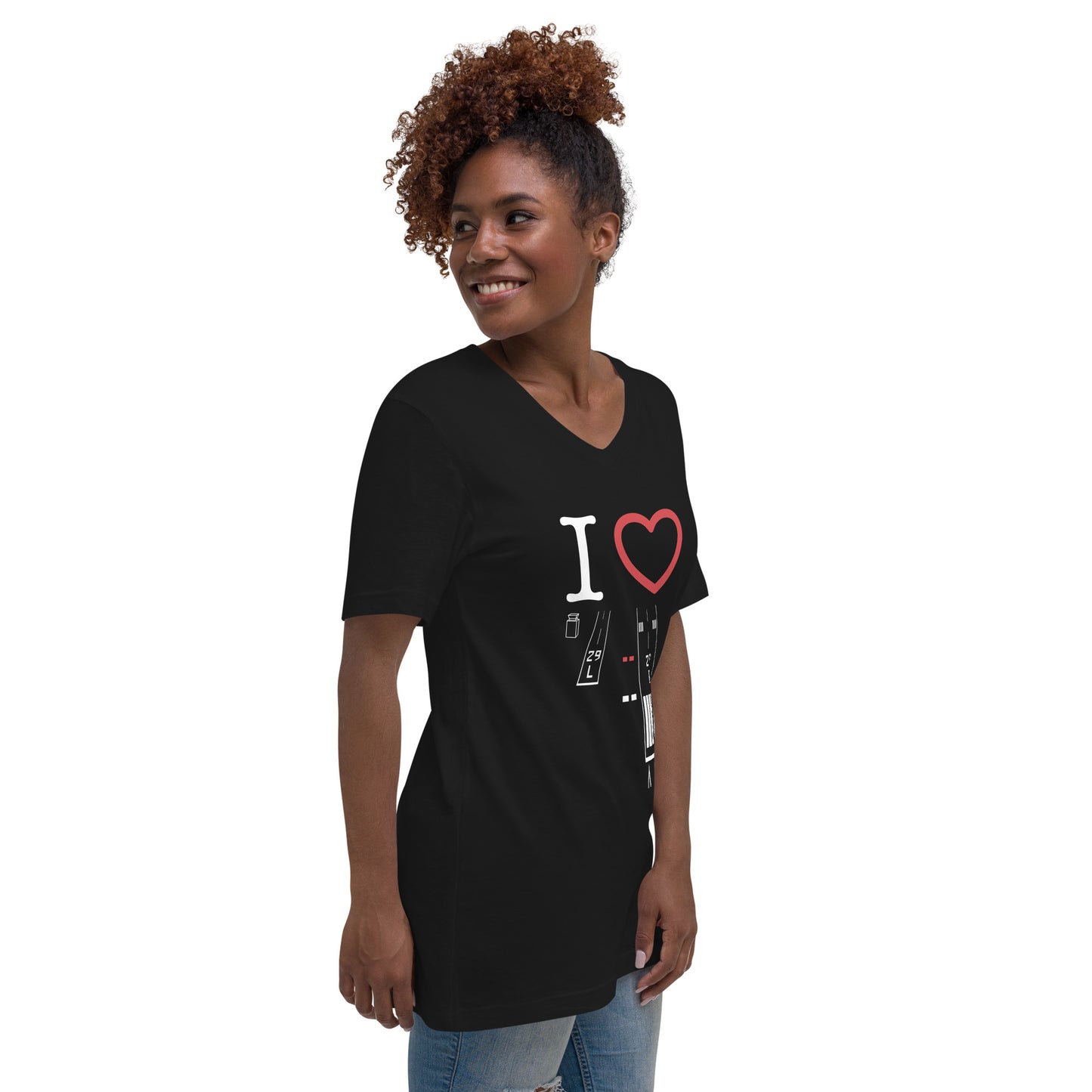 Torrance Airport Runways 29L and 29R short sleeve unisex v-neck T-shirt (black)