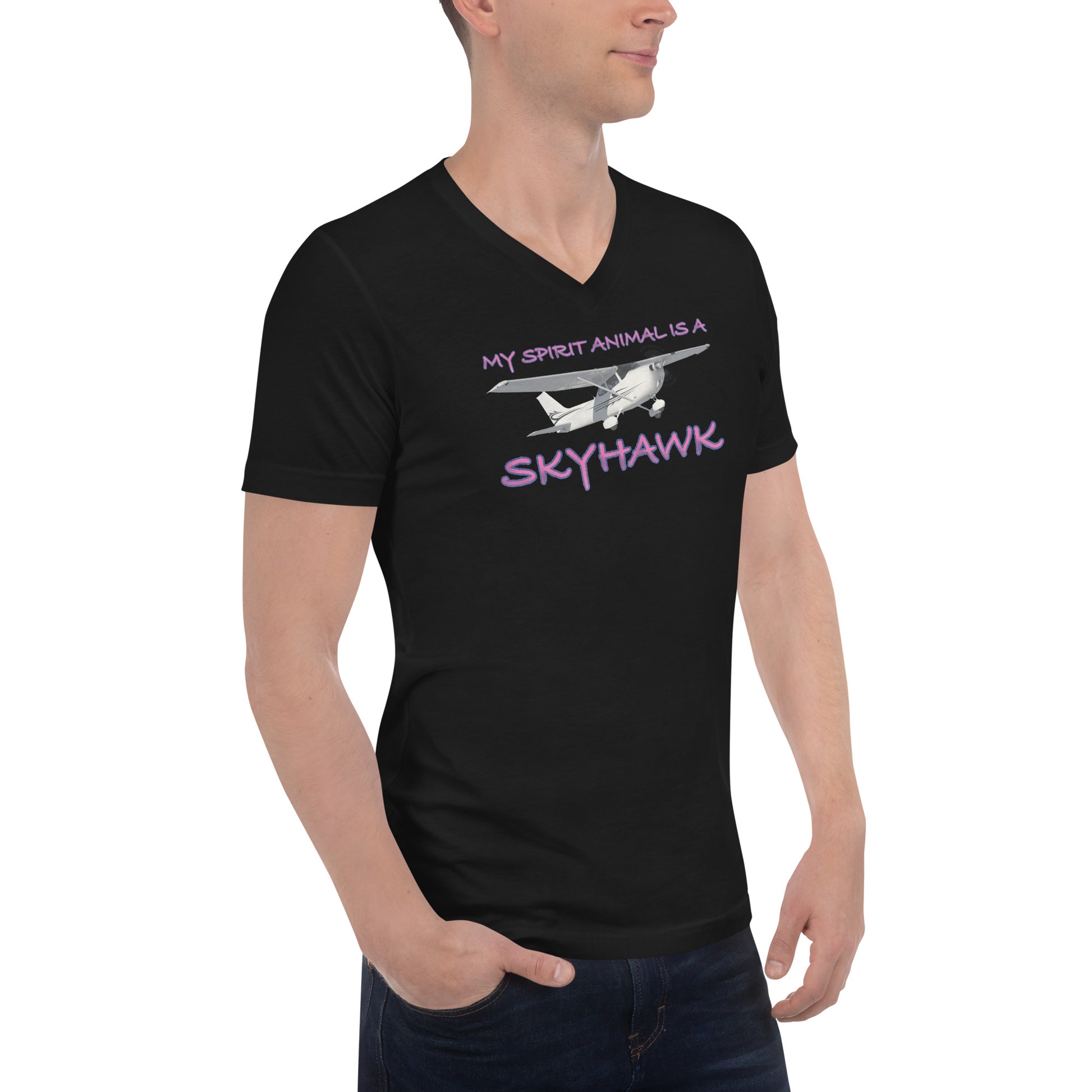My Spirit Animal is a Skyhawk short sleeve unisex v-neck T-shirt (pink)