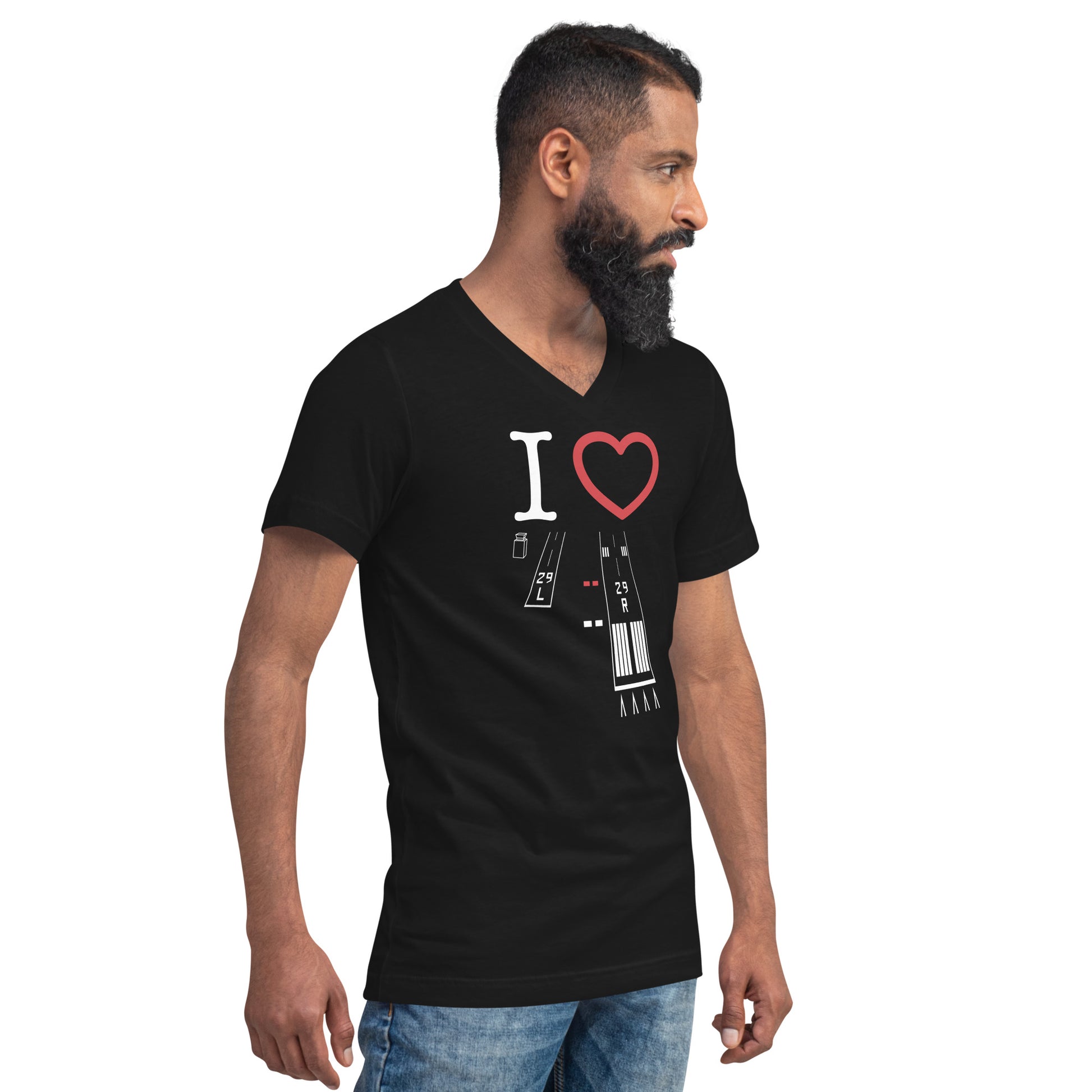Torrance Airport Runways 29L / 29R - 11L / 11R short-sleeve unisex v-neck T-shirt (black)