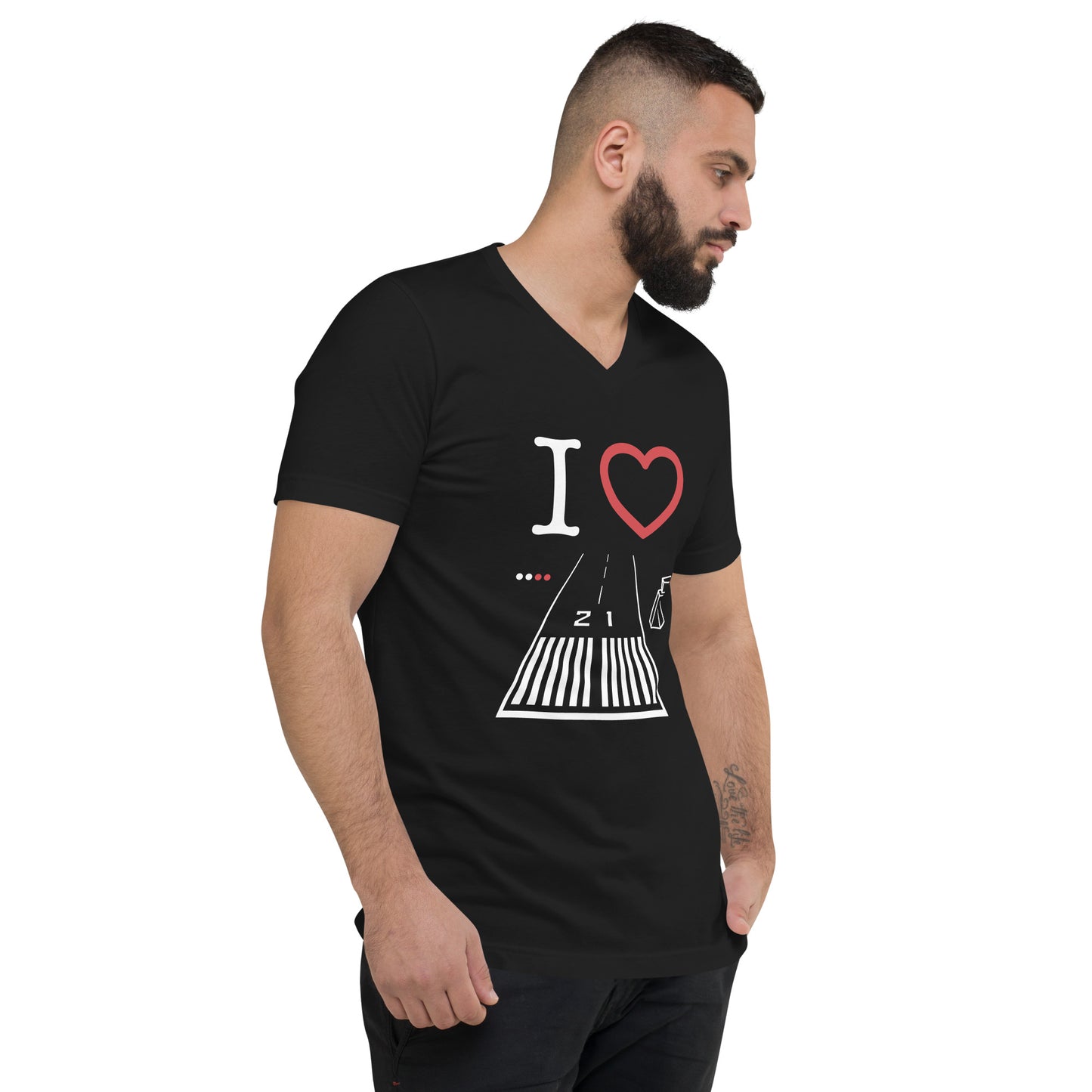 Santa Monica Airport Runway 21 short sleeve unisex v-neck T-shirt (black)