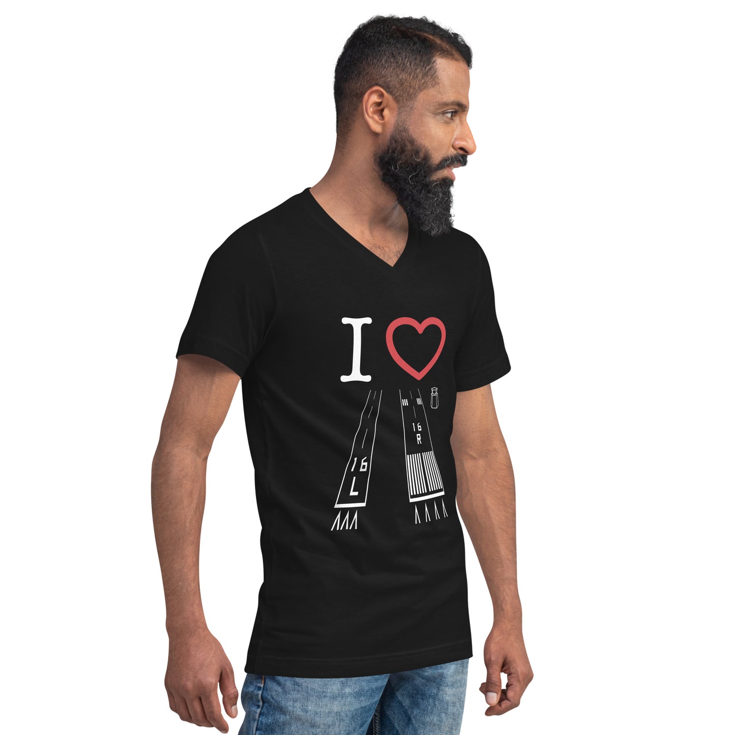 Van Nuys Airport Runways 16L / 16R short-sleeve unisex v-neck T-shirt (black)