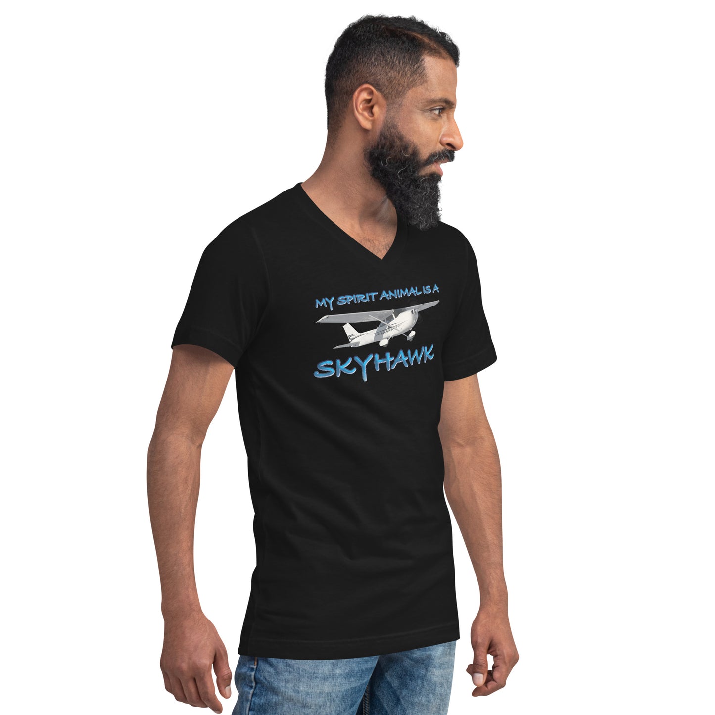 My Spirit Animal is a Skyhawk short sleeve unisex v-neck T-shirt (blue)