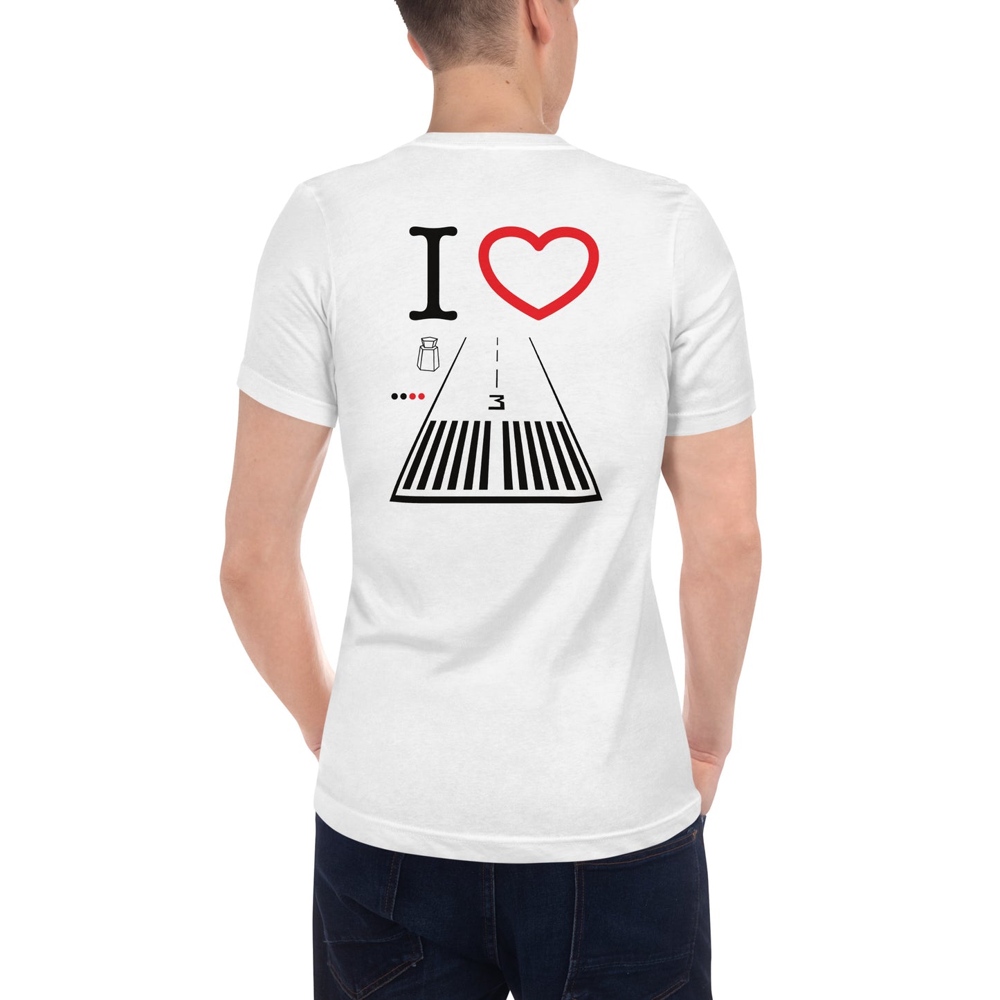 Santa Monica Airport Runway 21 / 3 short sleeve unisex v-neck T-shirt (white)