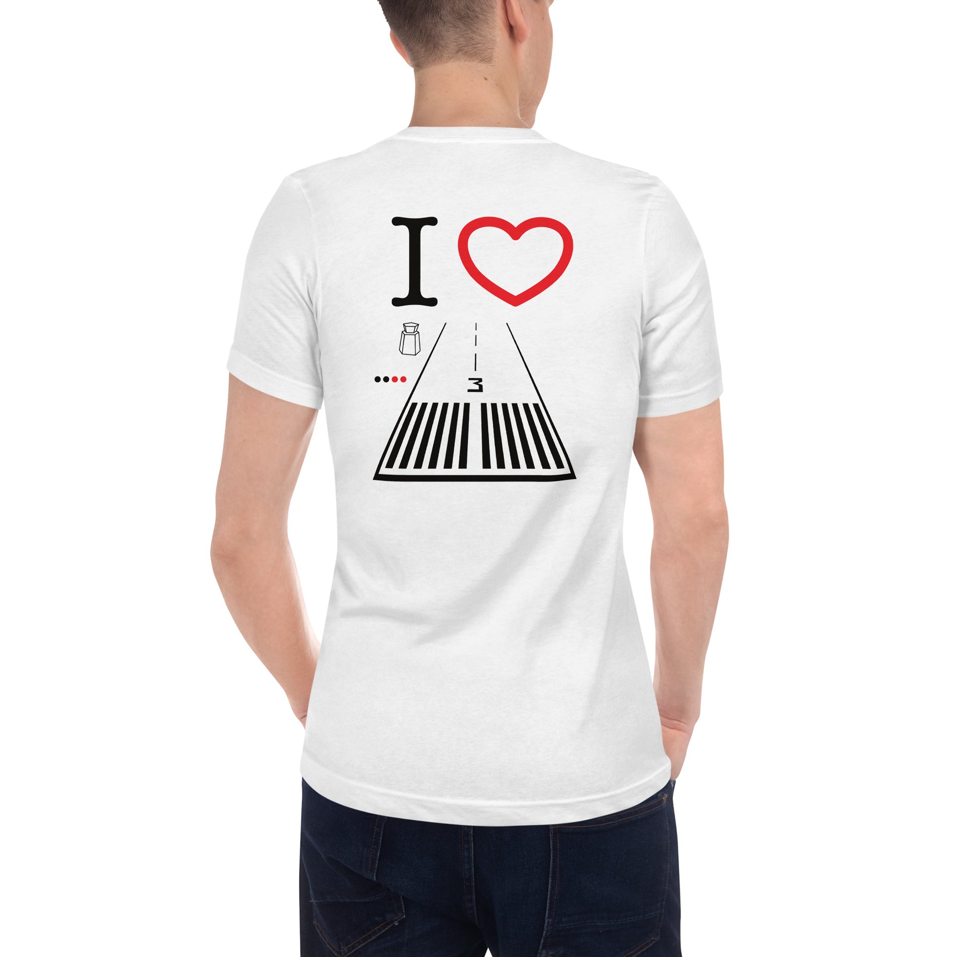 Santa Monica Airport Runway 21 / 3 short sleeve unisex v-neck T-shirt (white)