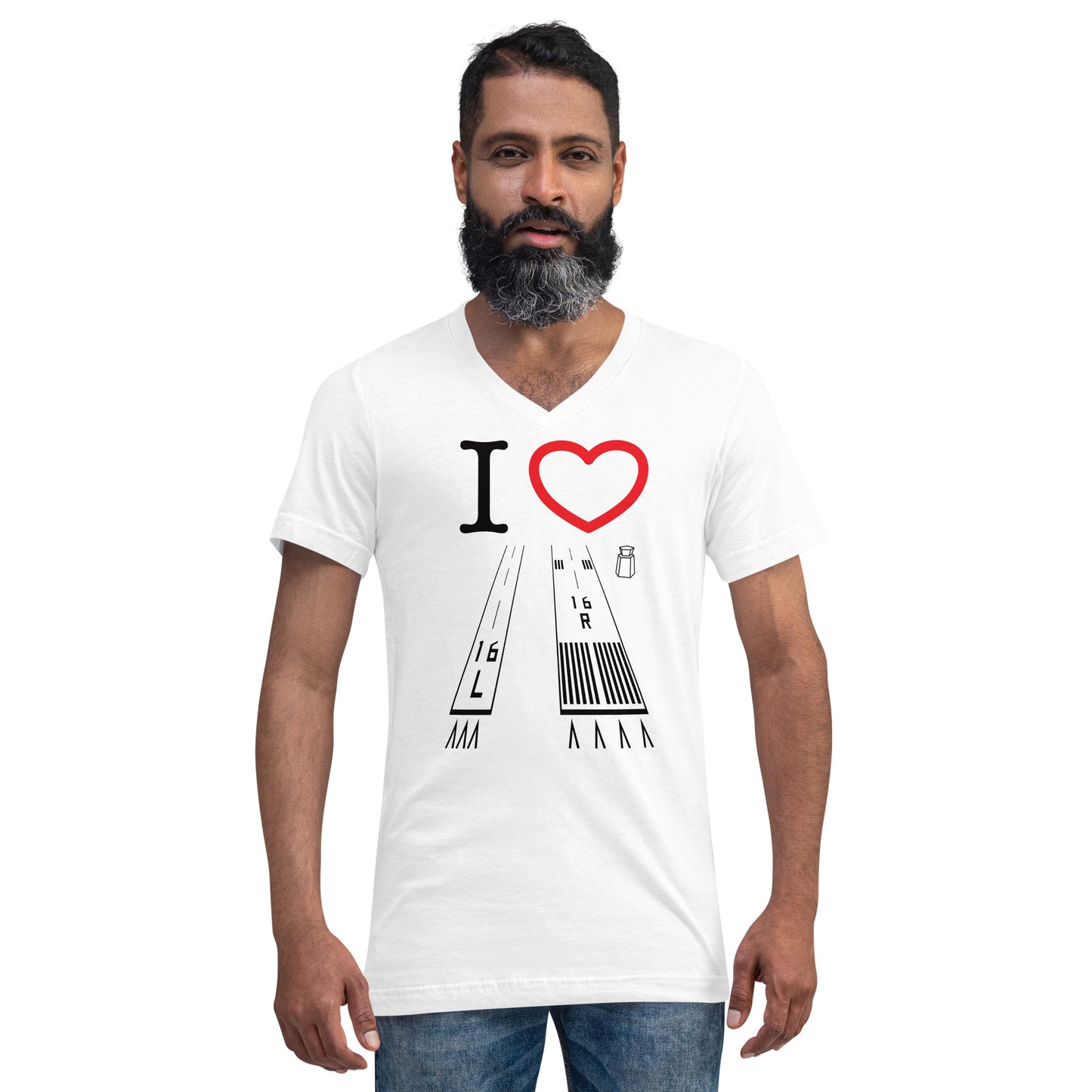 Van Nuys Airport Runways 16L / 16R - 34L / 34R short-sleeve unisex v-neck T-shirt (white)