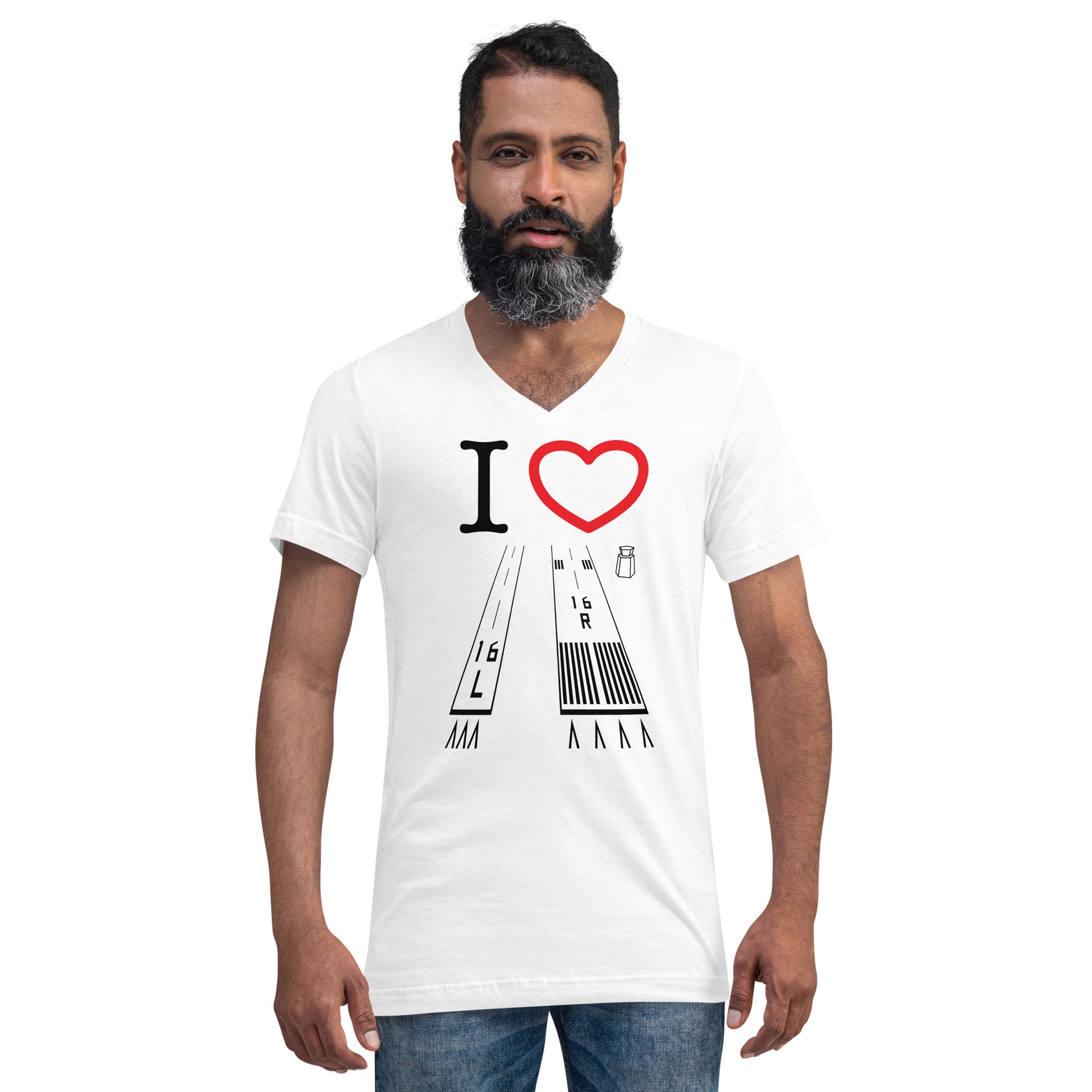 Van Nuys Airport Runways 16L / 16R - 34L / 34R short-sleeve unisex v-neck T-shirt (white)