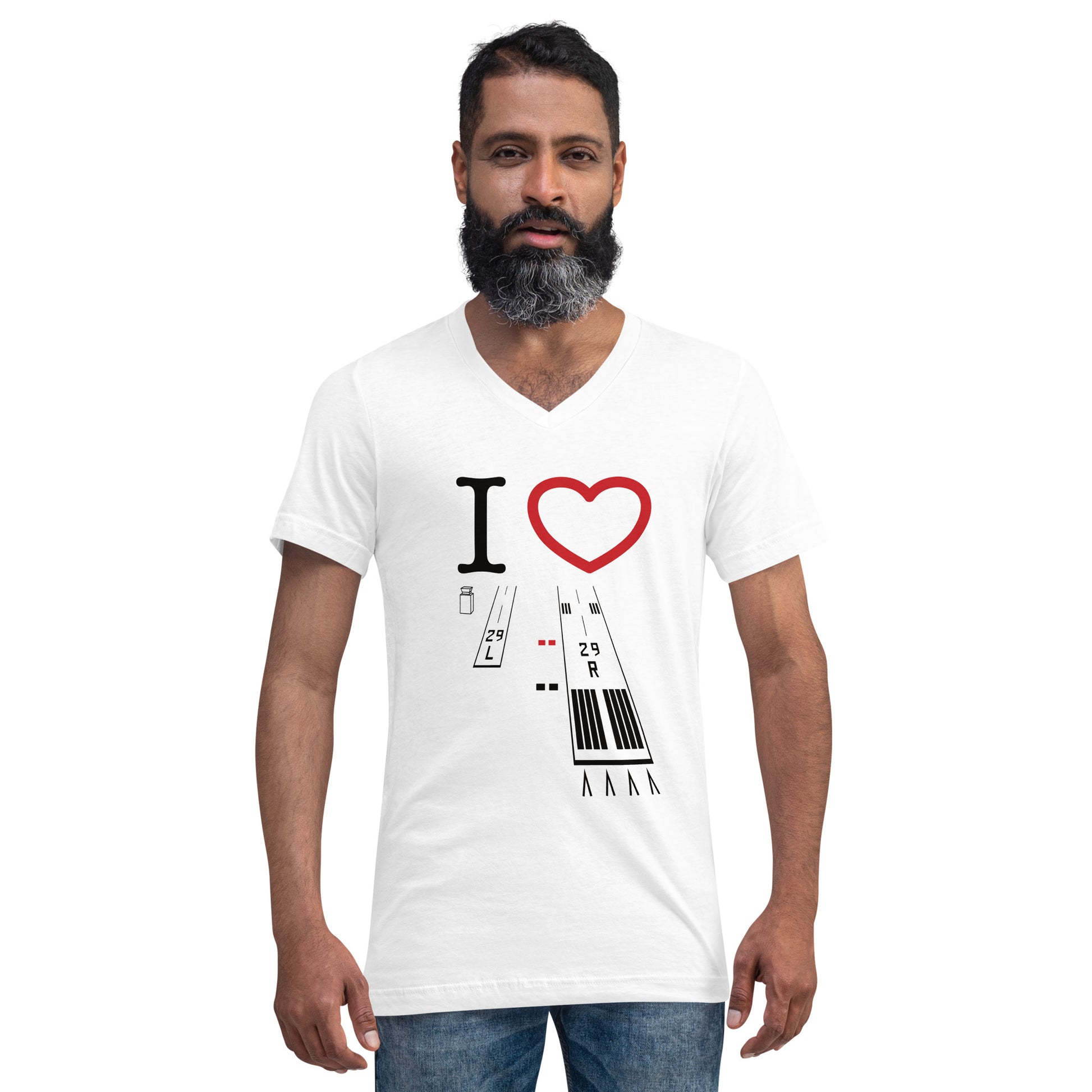 Torrance Airport Runways 29L and 29R short sleeve unisex v-neck T-shirt (white)